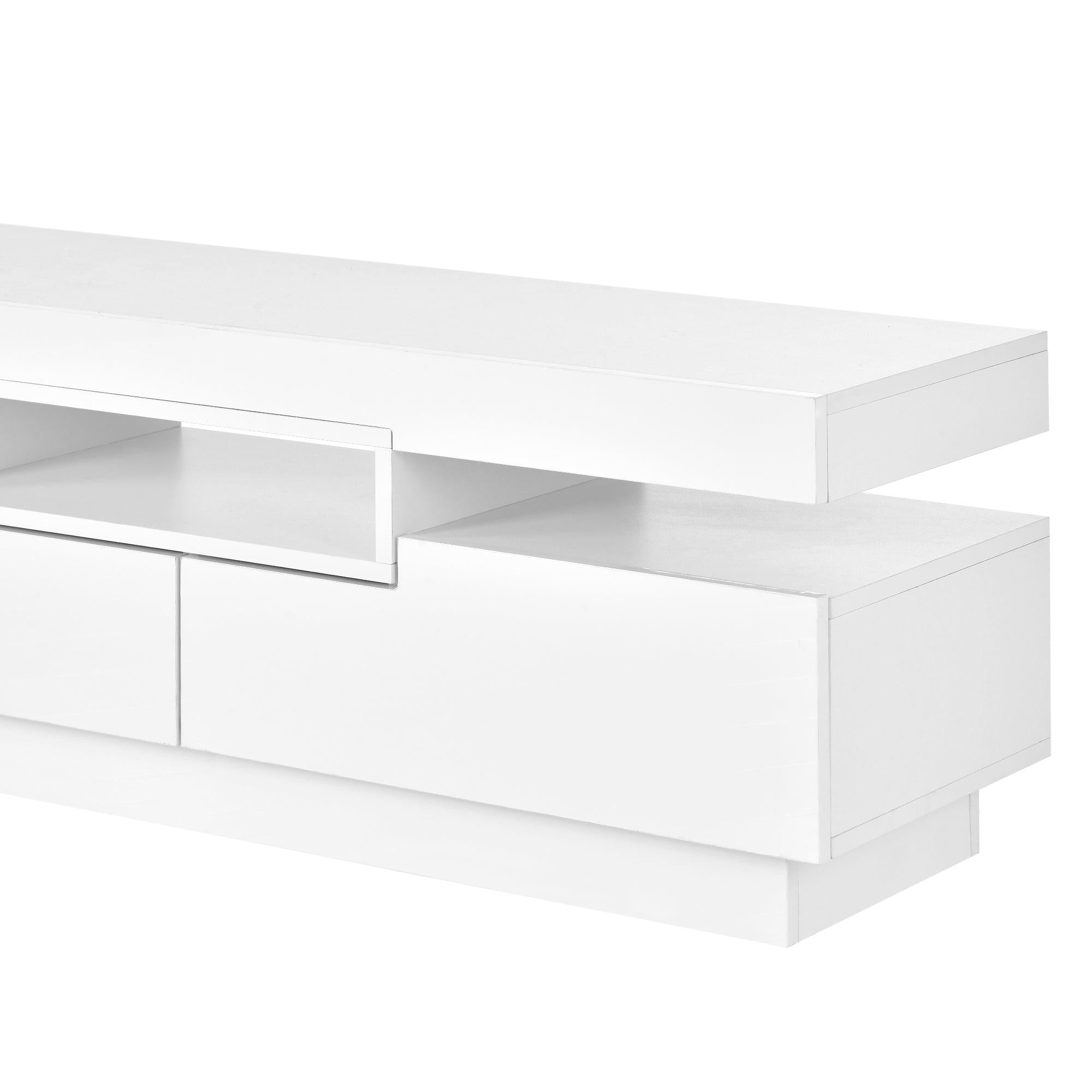 TV Stand with 4 Open Shelves,Modern High Gloss Entertainment Center for 75 Inch TV, Universal TVStorage Cabinet with 16-color RGB LED Color Changing Lights, White