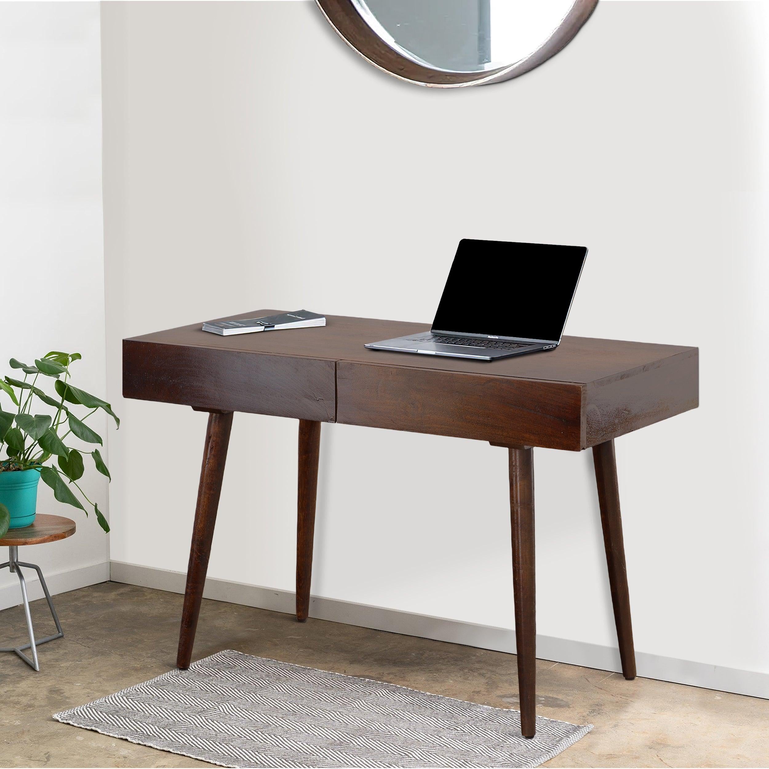 ManWood Writing Desk with Two Drawers and Tapered Legs, Brown