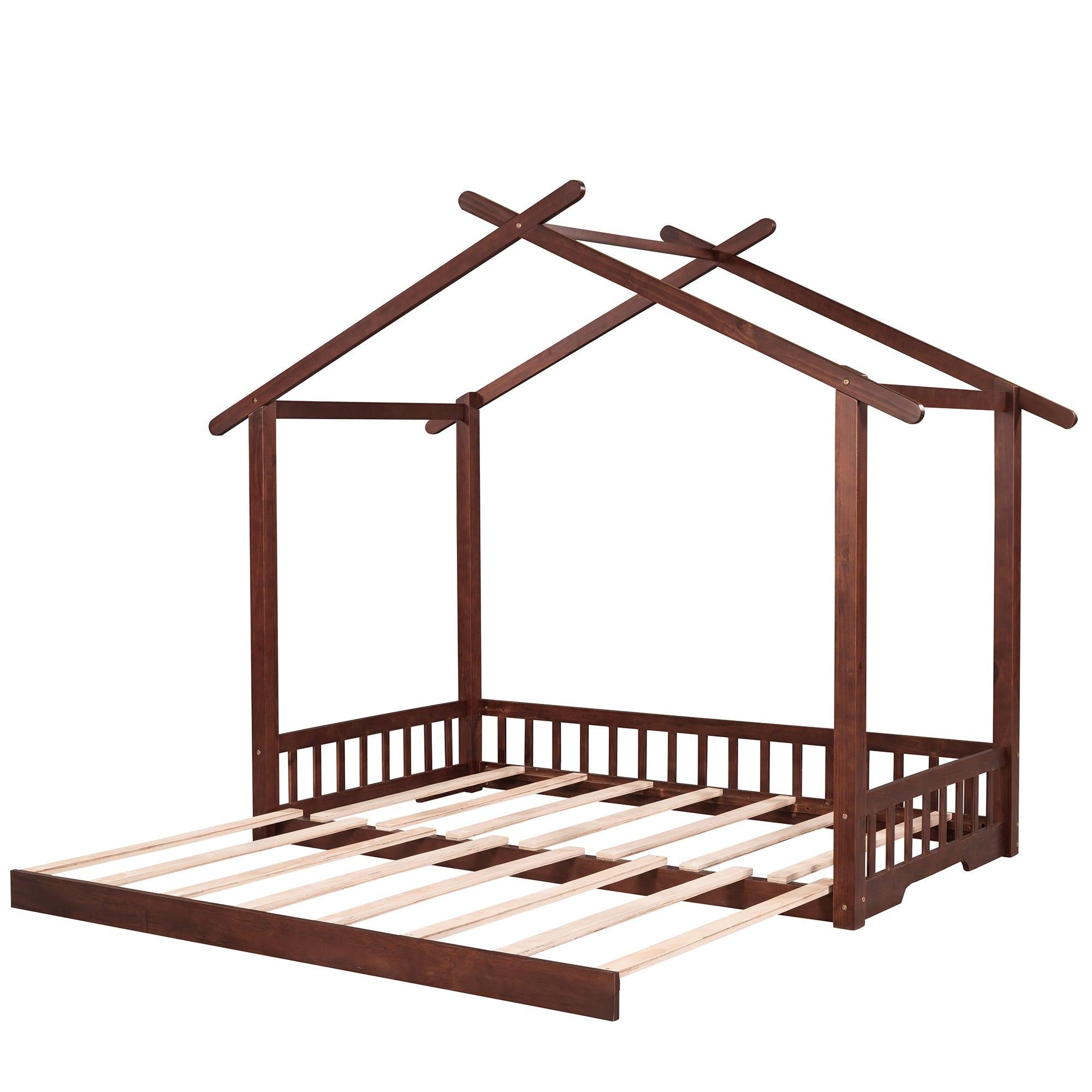 Extending House Bed, Wooden Daybed, Walnut