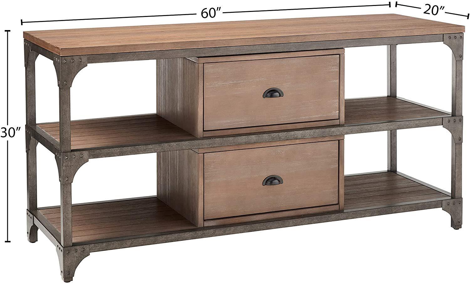 ACME Gorden TV Stand in Weathered Oak & Antique Silver 91504