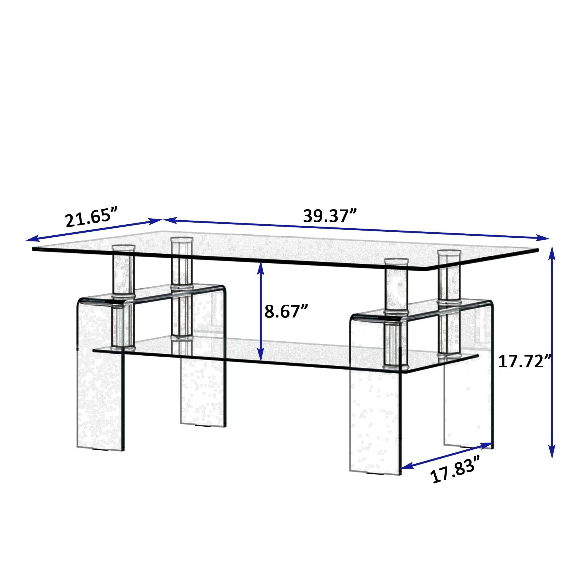 39.37'' Tempered Glass Coffee Table Clear Table Transparent  Coffee Table for Room