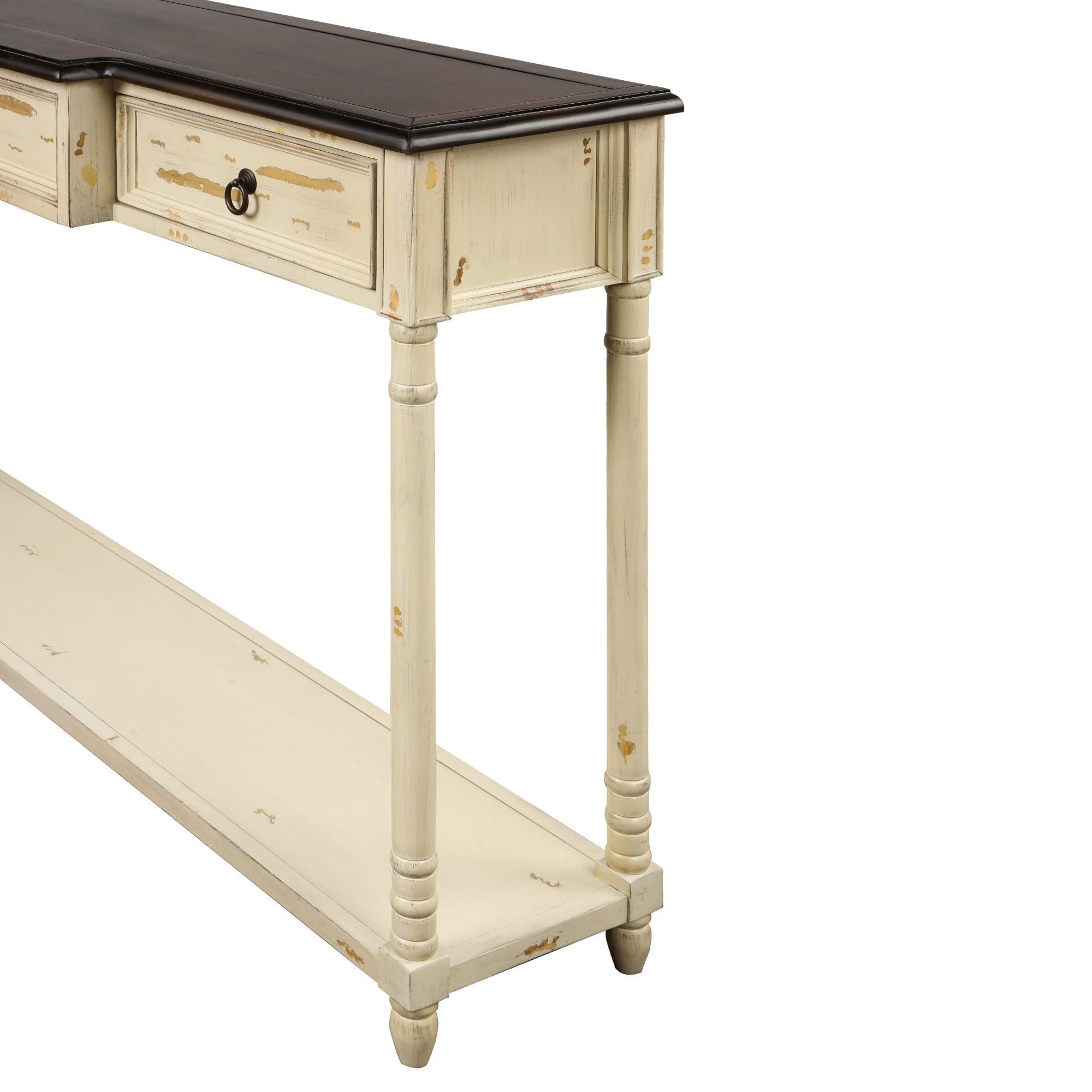 Console Table Sofa Table with Drawers for Entryway with Projecting Drawers and Long Shelf (Beige)