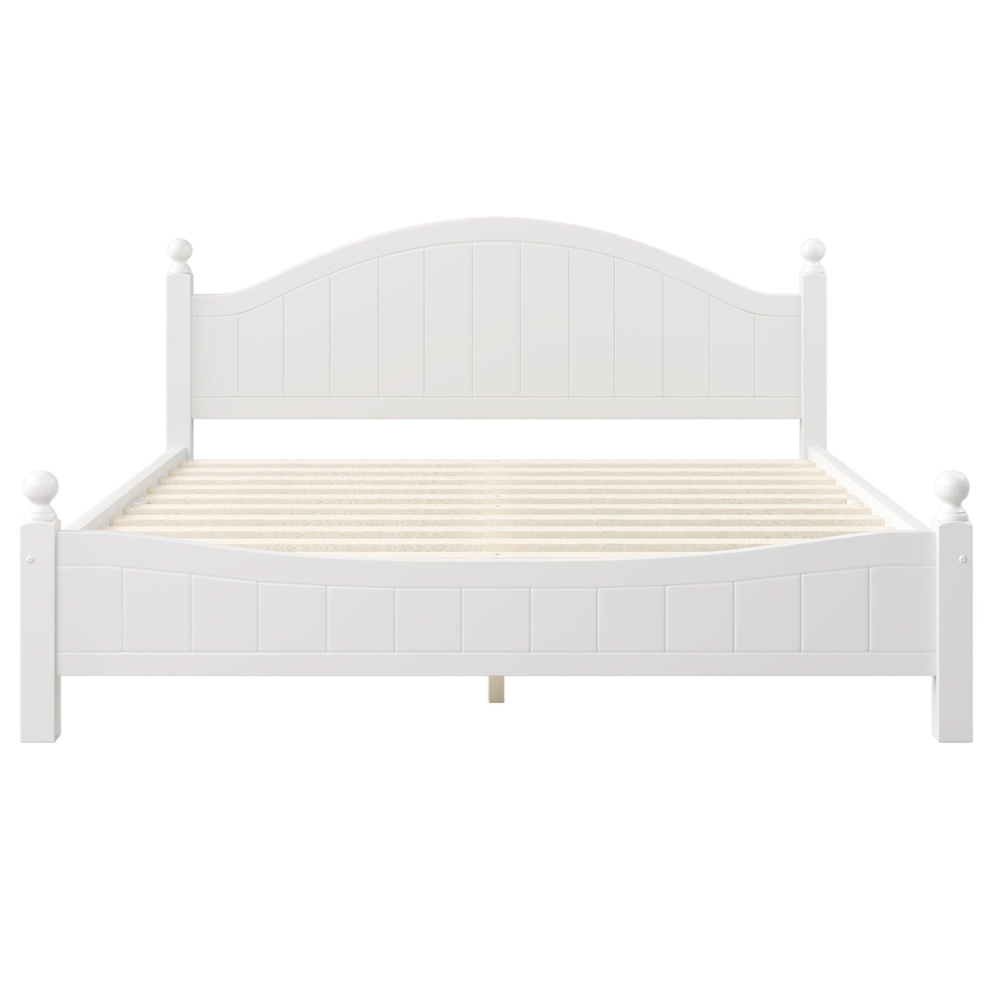 Traditional Concise Style White Solid Wood Platform Bed, No Need Box Spring, King