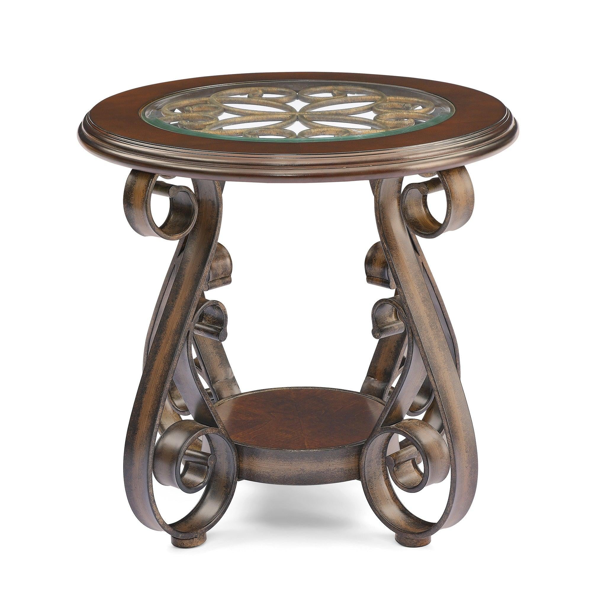 End Table with Glass Table Top and Powder Coat Finish Metal Legs，Dark Brown （25.5"X25.5"X23.5")