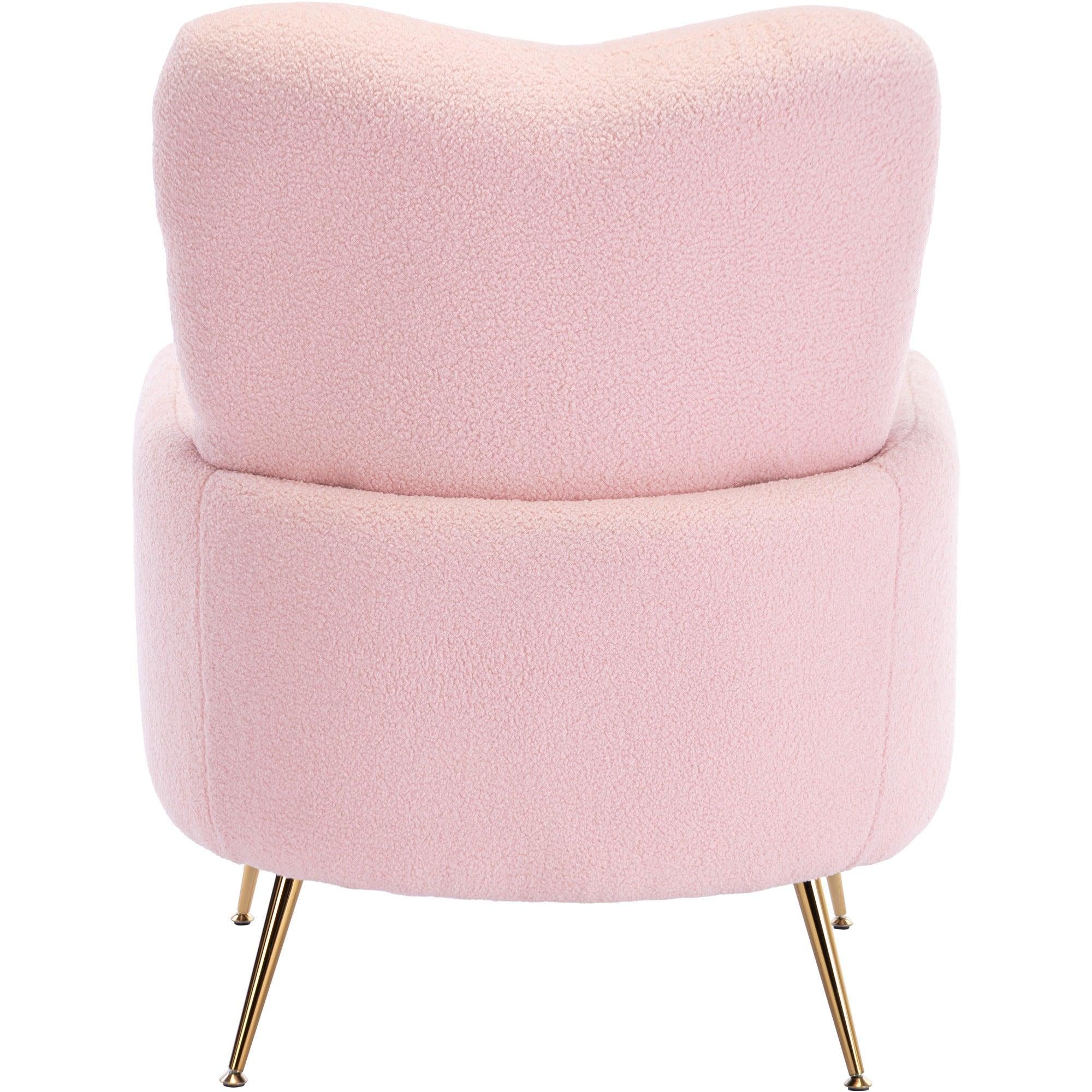 Cozy Teddy Fabric Arm Chair with Sloped High Back and Contemporary Metal Legs ,Pink