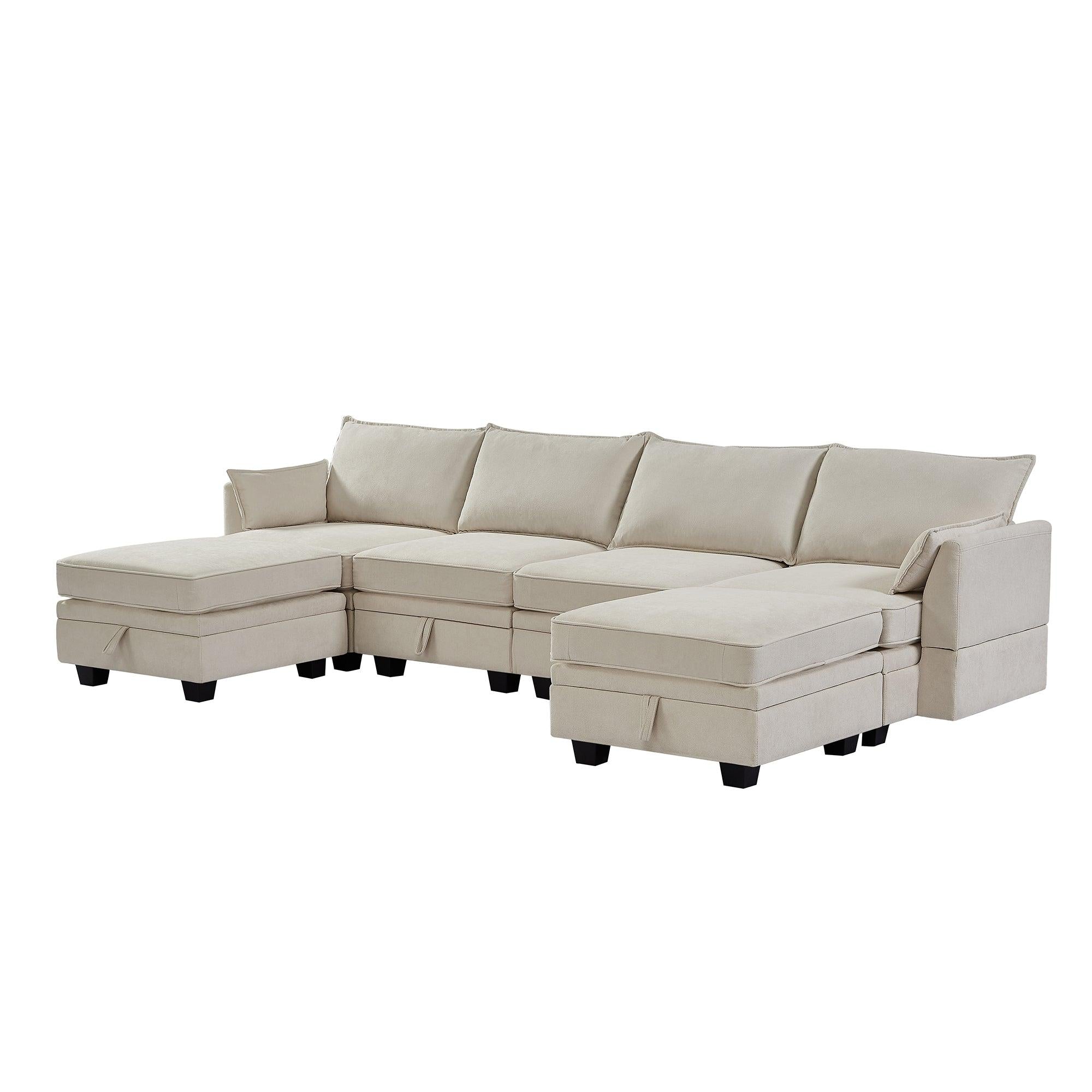 Modern Large U-Shape Modular Sectional Sofa,  Convertible Sofa Bed with Reversible Chaise for Living Room,Storage Seat