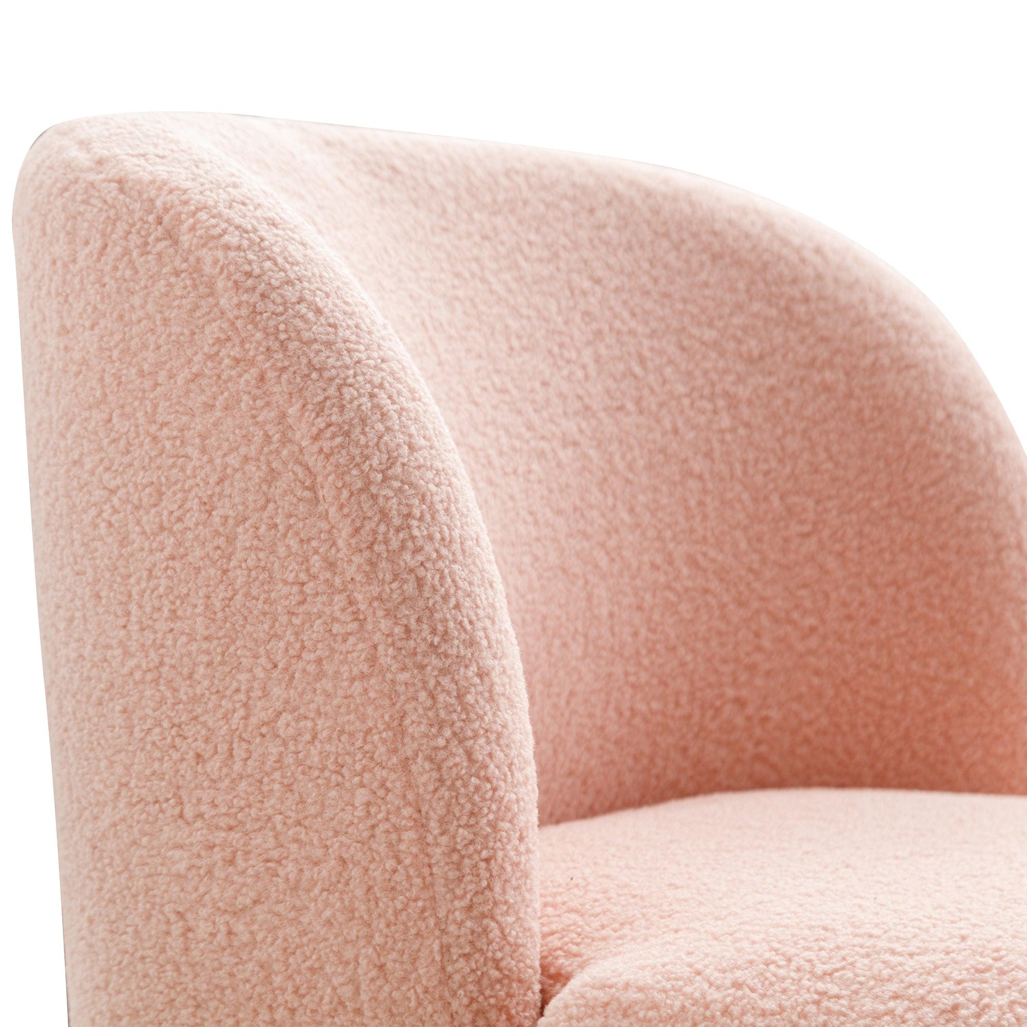 28.4"W Accent Chair Upholstered Curved Backrest Reading Chair Single Sofa Leisure Club Chair with Golden Adjustable Legs For Living Room Bedroom Dorm Room (Pink Boucle)