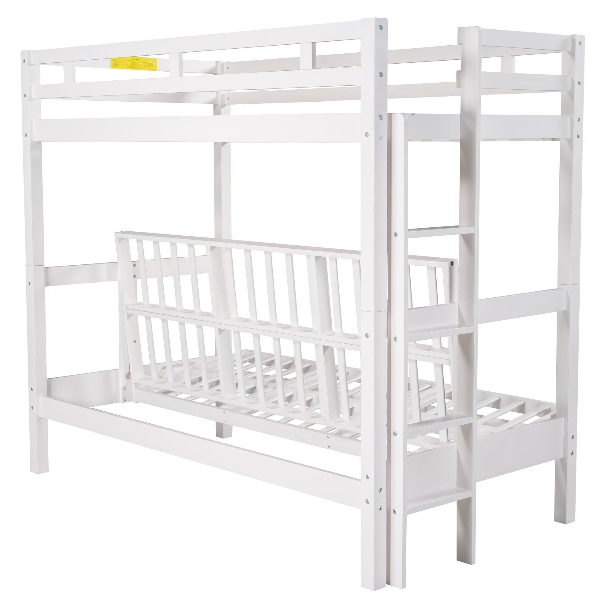 Twin over Full Bunk Bed,Down Bed can be Converted into Daybed,White