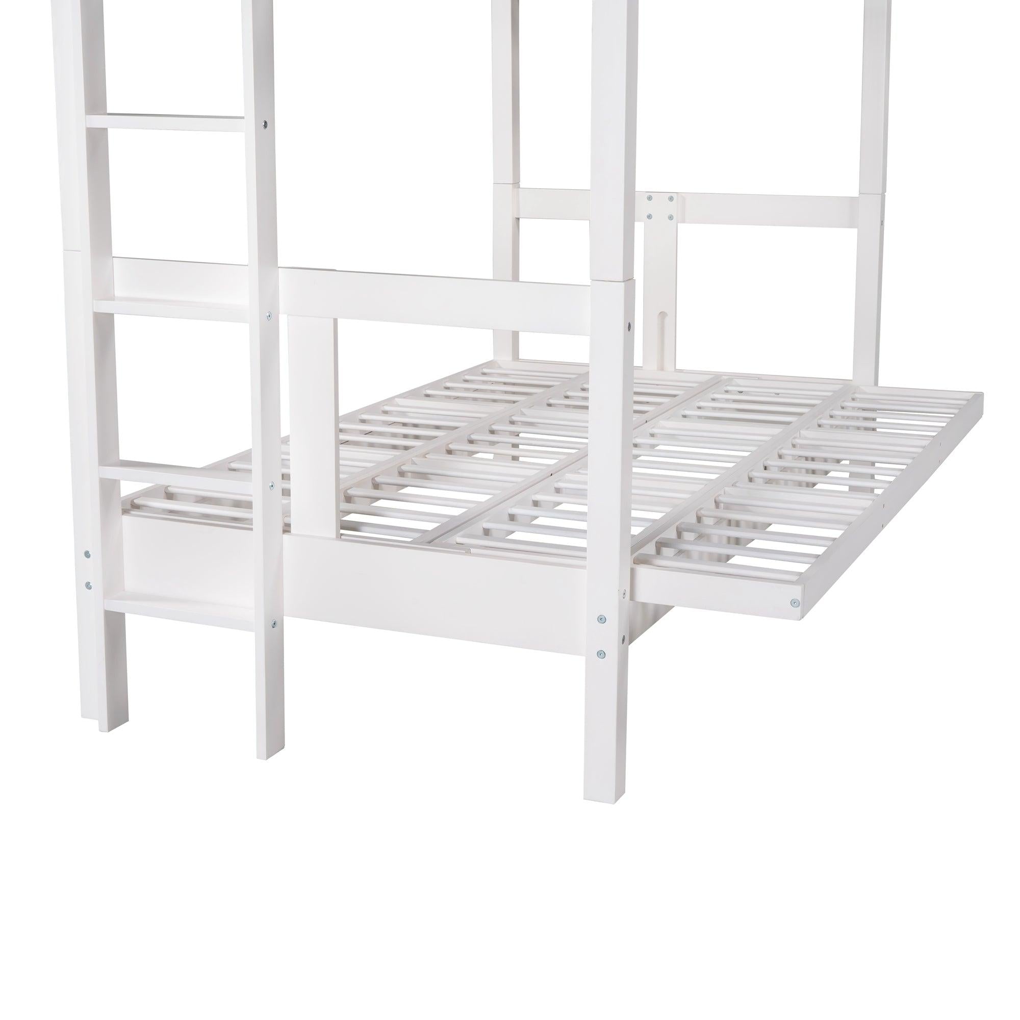 Twin over Full Bunk Bed,Down Bed can be Converted into Daybed,White