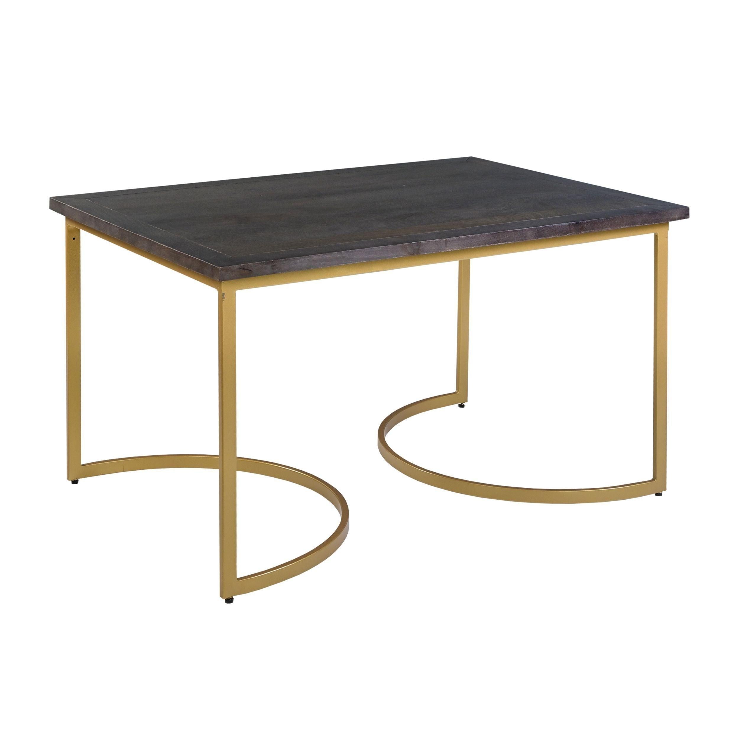 38 Inch Rectangle Metal Nesting Coffee Table - 3 pcs set, Dark Brown, Gold