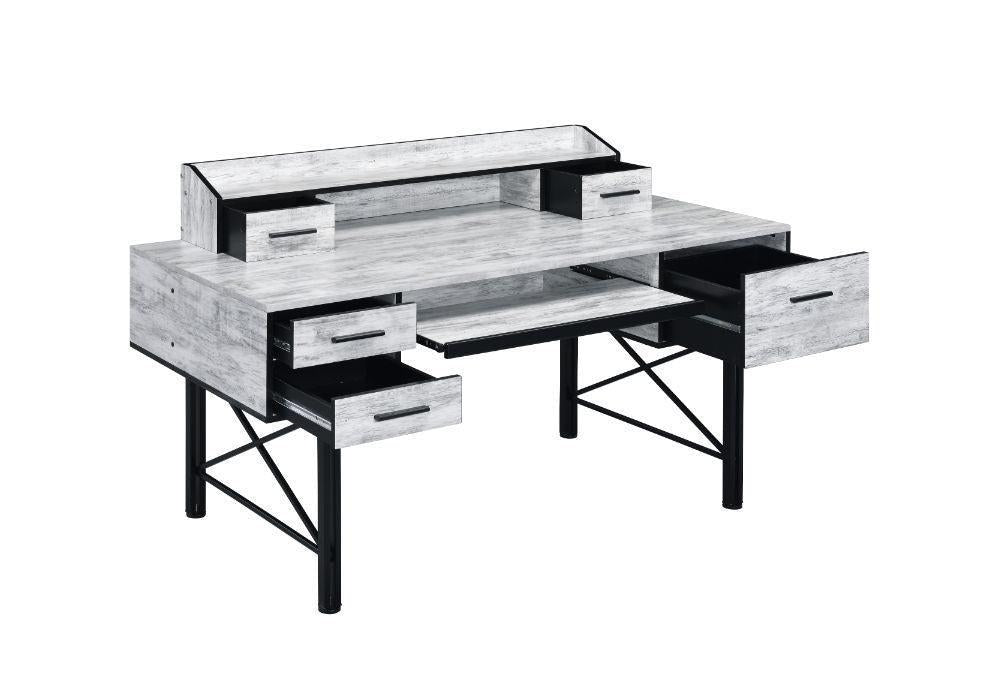 ACME Safea Computer Desk, Antique White & Black Finish 92802