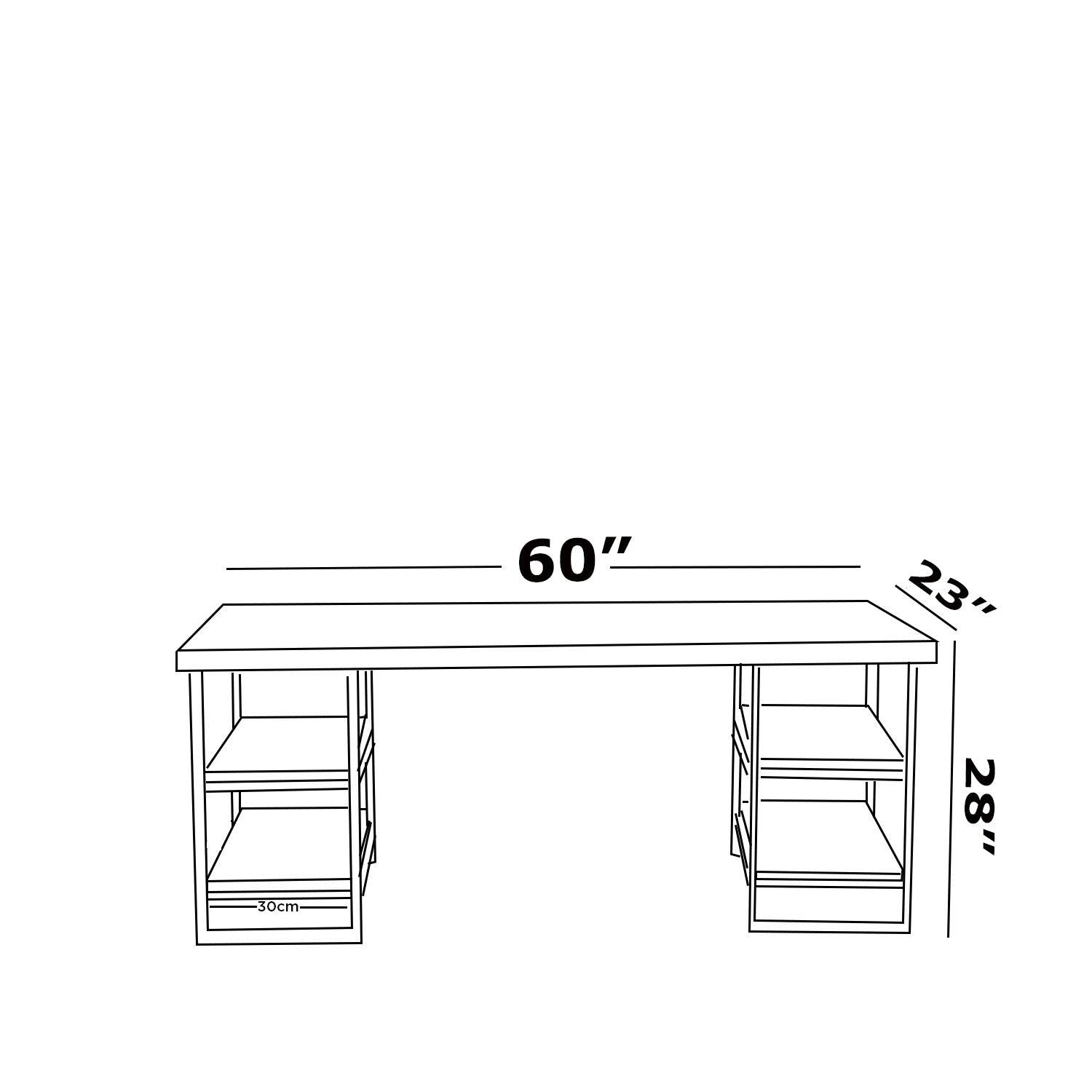 Furnish Home Store Buket Metal Frame 60" Extra Wide Wood Top 4 Shelves Writing and Computer Desk for Home Office, Black