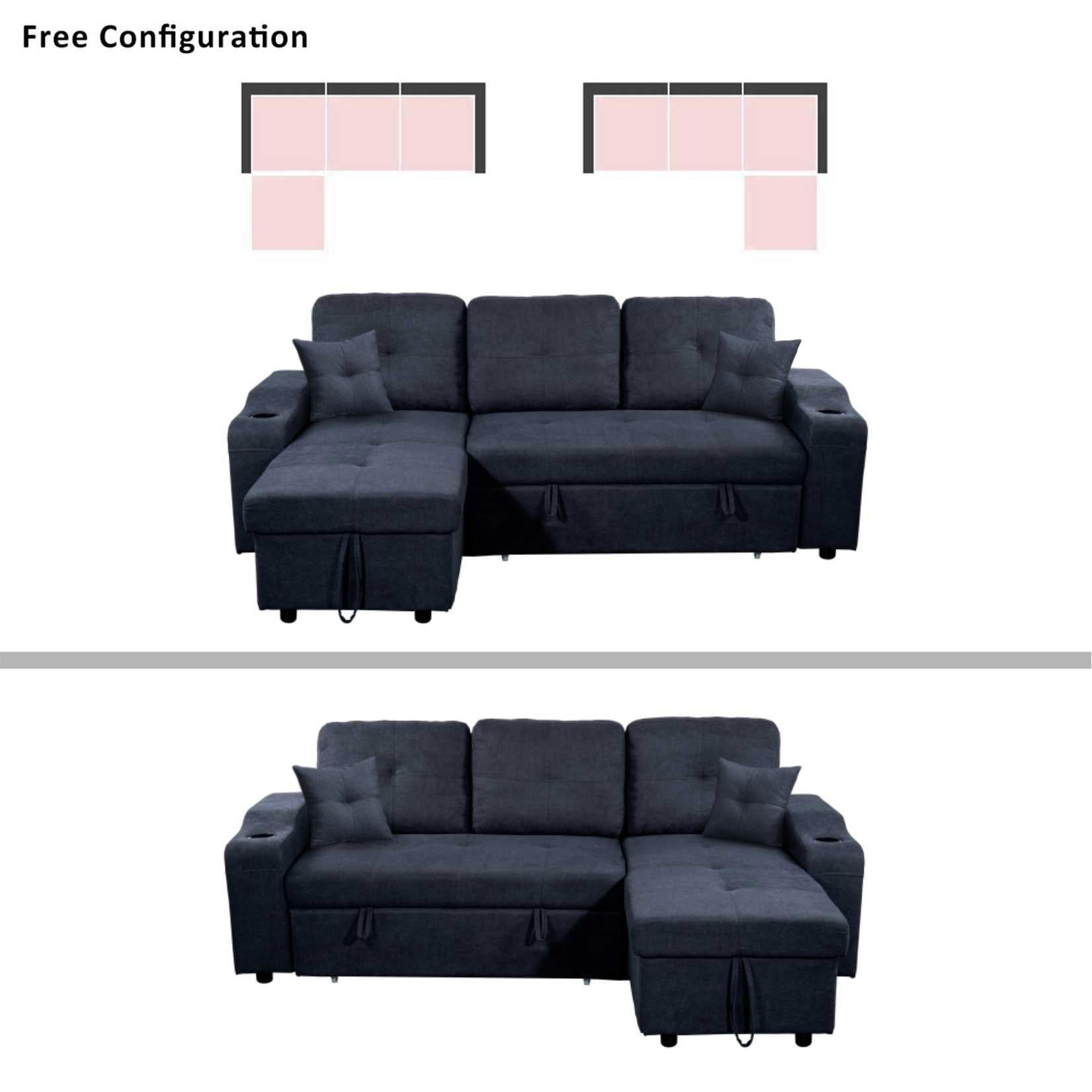 Right-facing sectional sofa with footrest, convertible corner sofa with armrestStorage, living room and apartment sectional sofa, right chaise longue and  dark  grey