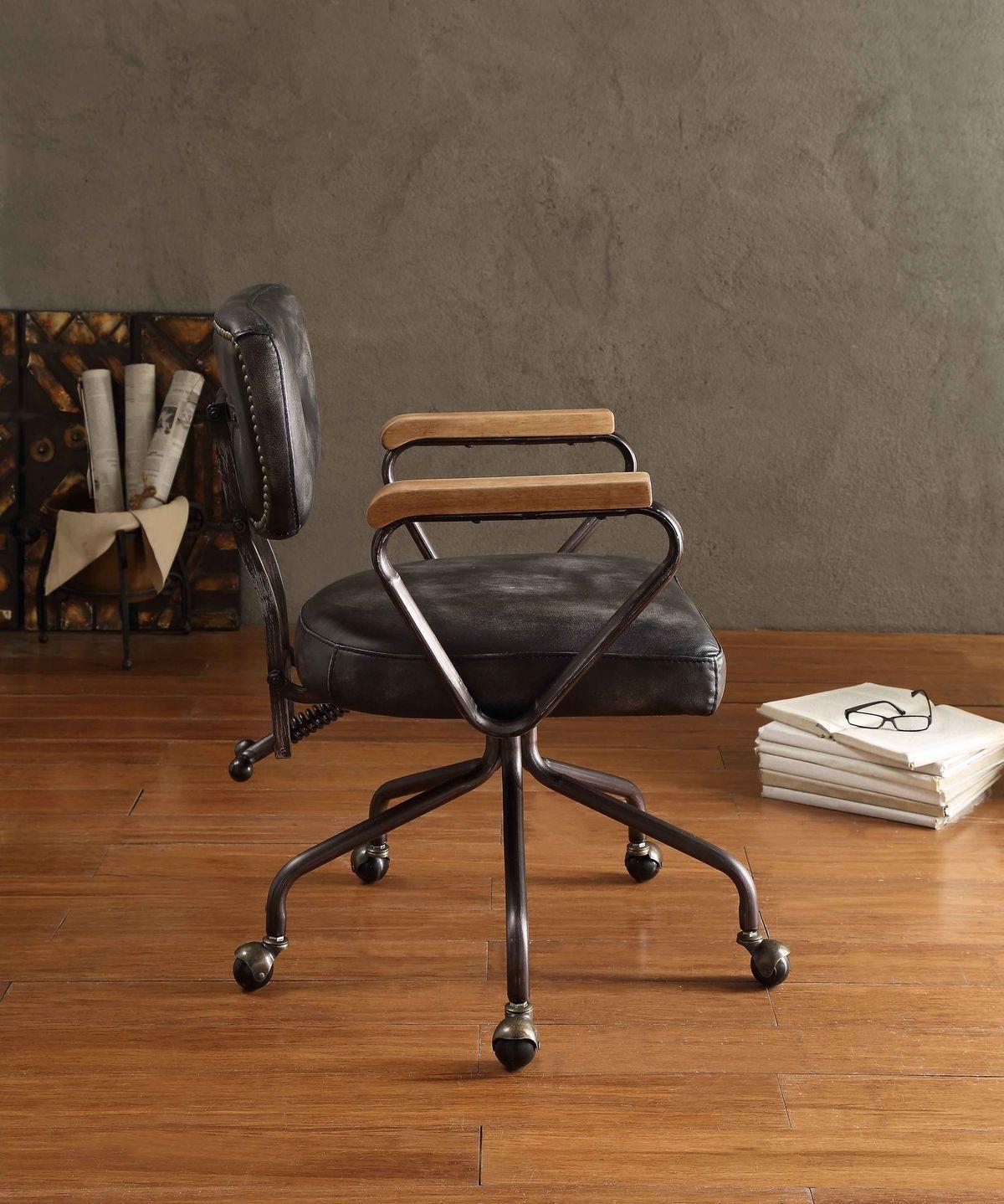 ACME Hallie Office Chair in Vintage Black Top Grain Leather 92411