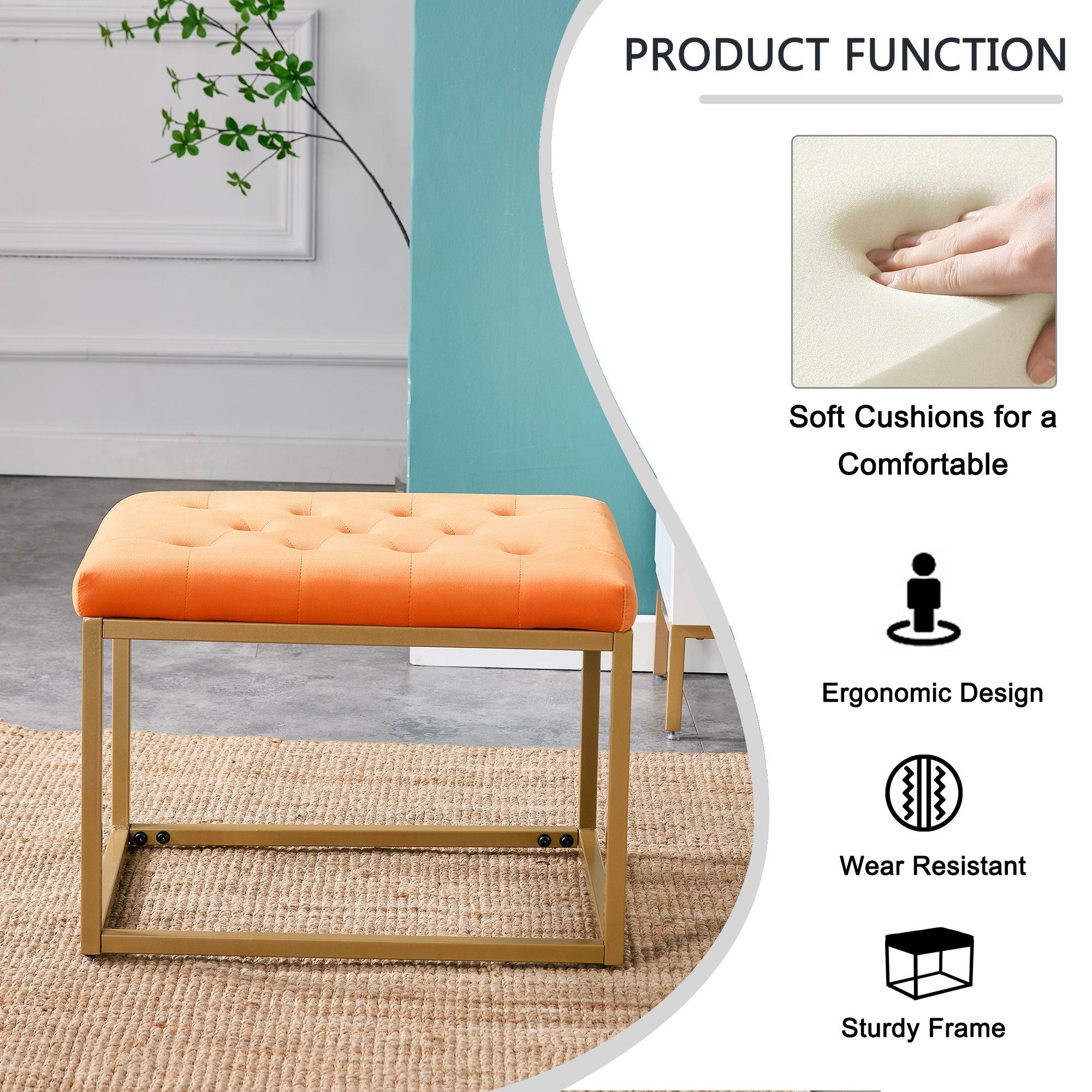 Chair VelvetShoe Changing Stool, Orange Footstool, Square Vanity Chair, Sofa stool,Makup Stool .Vanity Seat ,Rest stool. Piano Bench .Suitable for Clothes Shop,Living Room