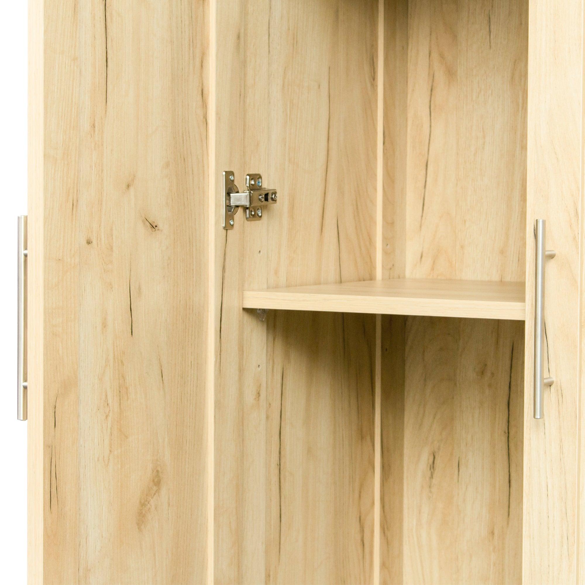 High wardrobe and kitchen cabinet with 2 doors and 3 partitions to separate 4Storage spaces, oak