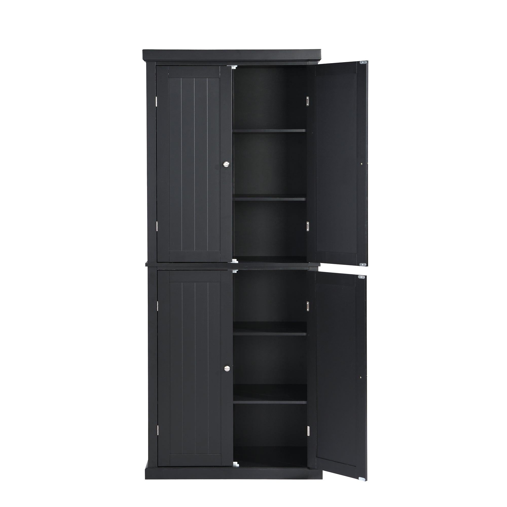 Freestanding Tall Kitchen Pantry, 72.4" Minimalist KitchenStorage Cabinet Organizer with 4 Doors and Adjustable Shelves, Black