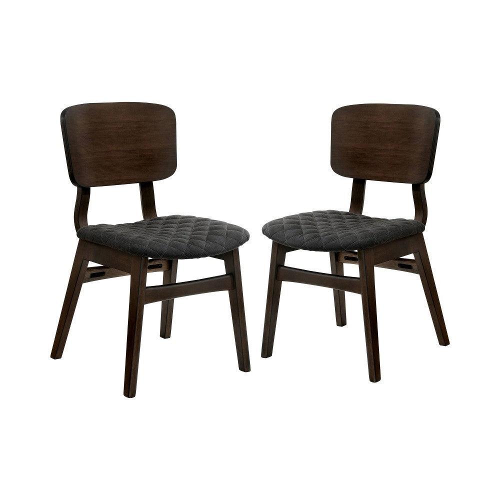 Set of 2 Side Chairs Walnut Finish Solid wood Mid-CenturyModern Padded Fabric Seat Curved Back Chair Kitchen Dining