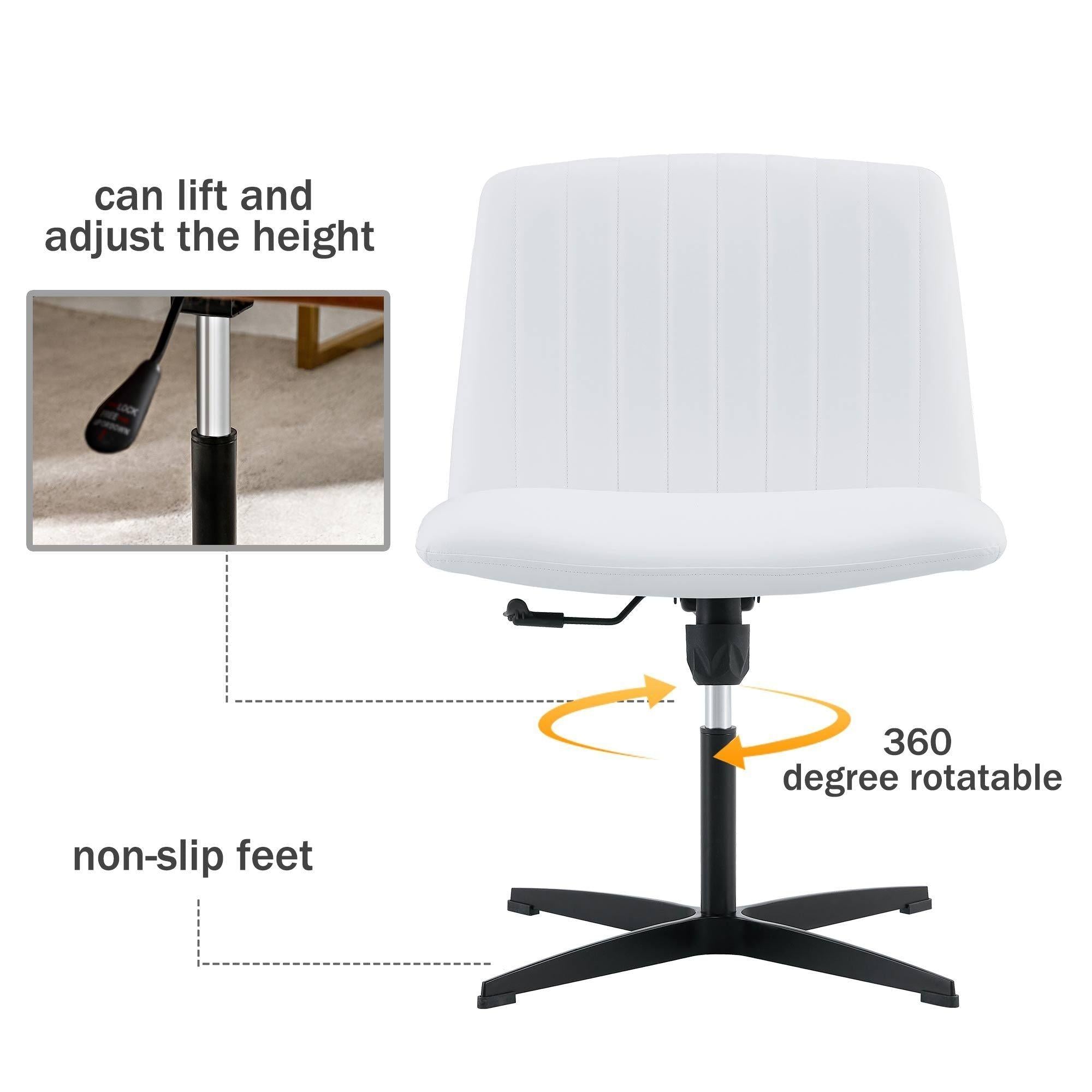 White High Grade Pu Material. Home Computer Chair Office Chair Adjustable 360 ° Swivel Cushion Chair With Black Foot Swivel Chair Makeup Chair Study Desk Chair. No Wheels