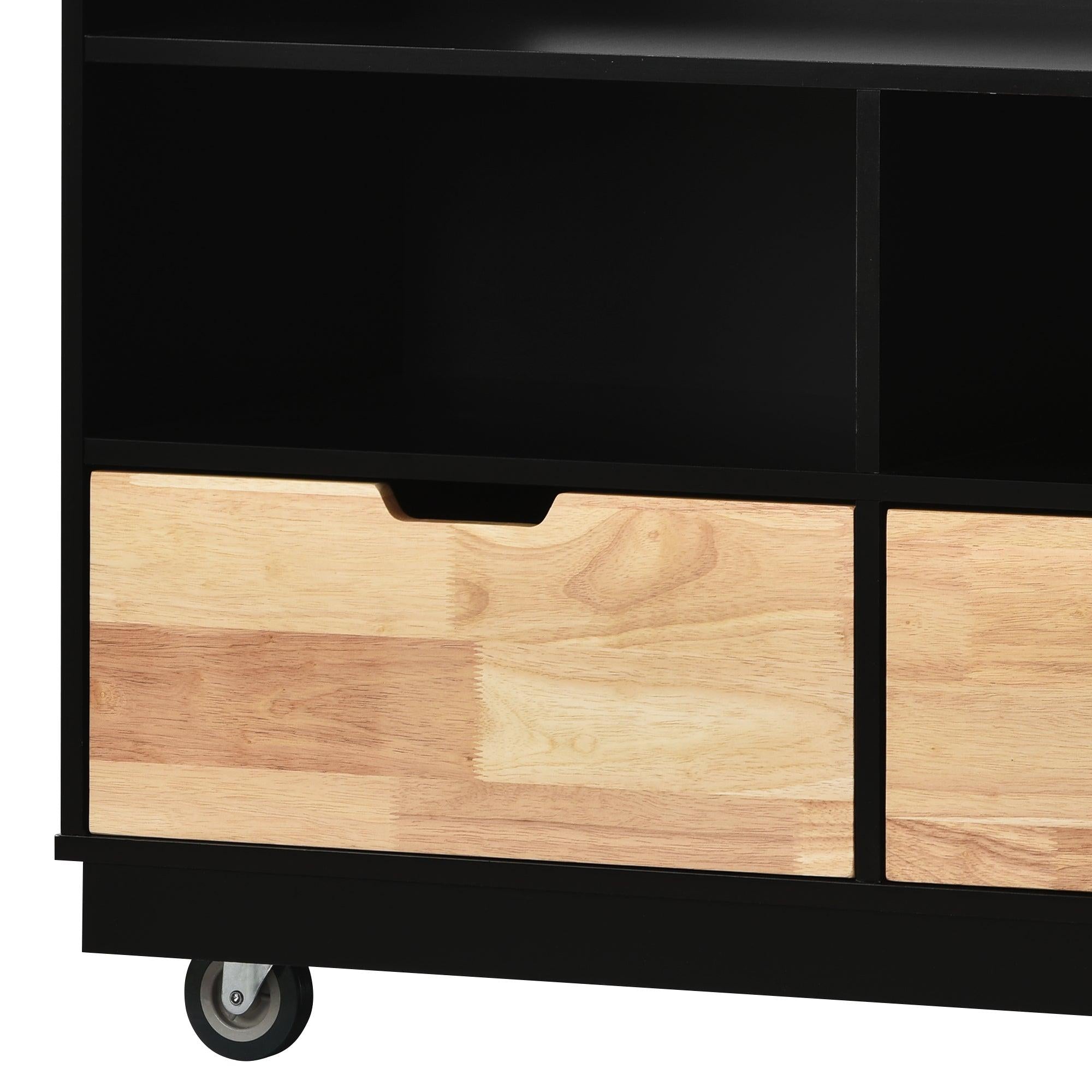 Kitchen Cart Rolling Mobile Kitchen Island Solid Wood Top, Kitchen Cart With 2 Drawers,Tableware Cabinet（Black）