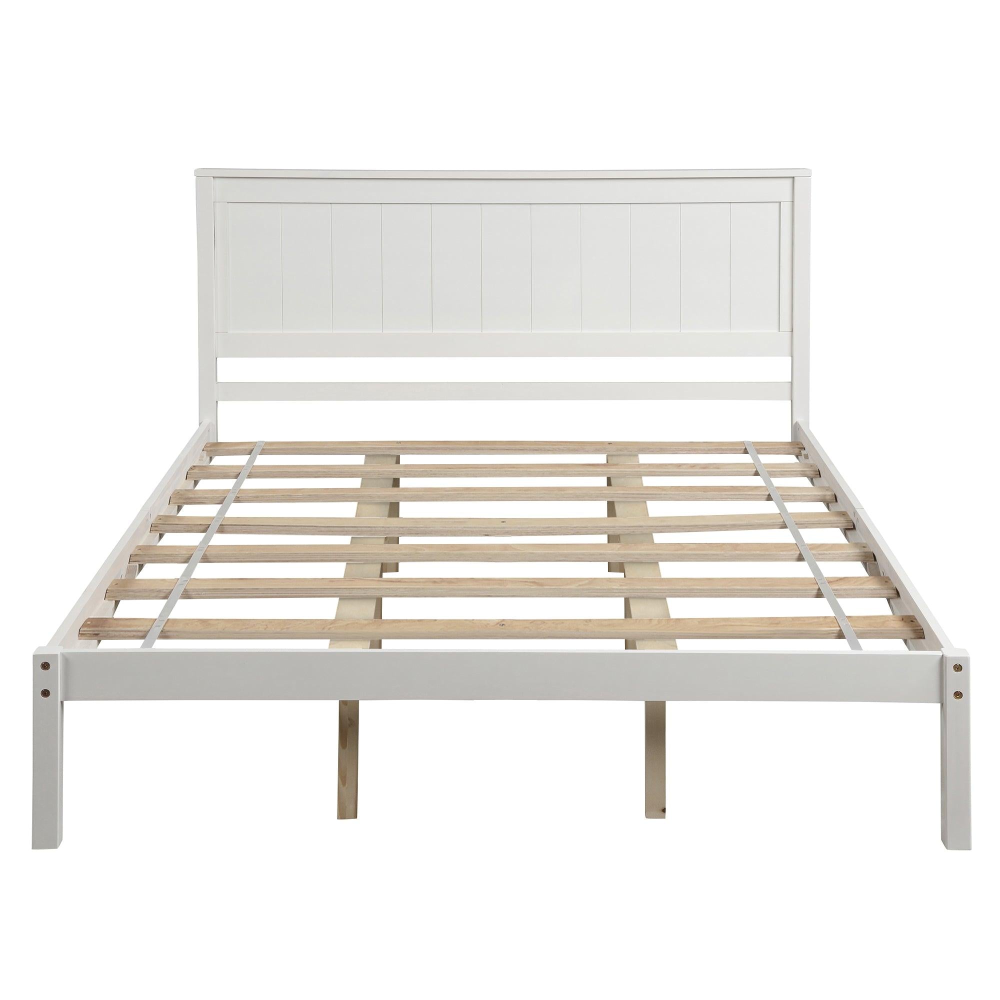 Platform Bed Frame with Headboard , Wood Slat Support , No Box Spring Needed ,Queen,White