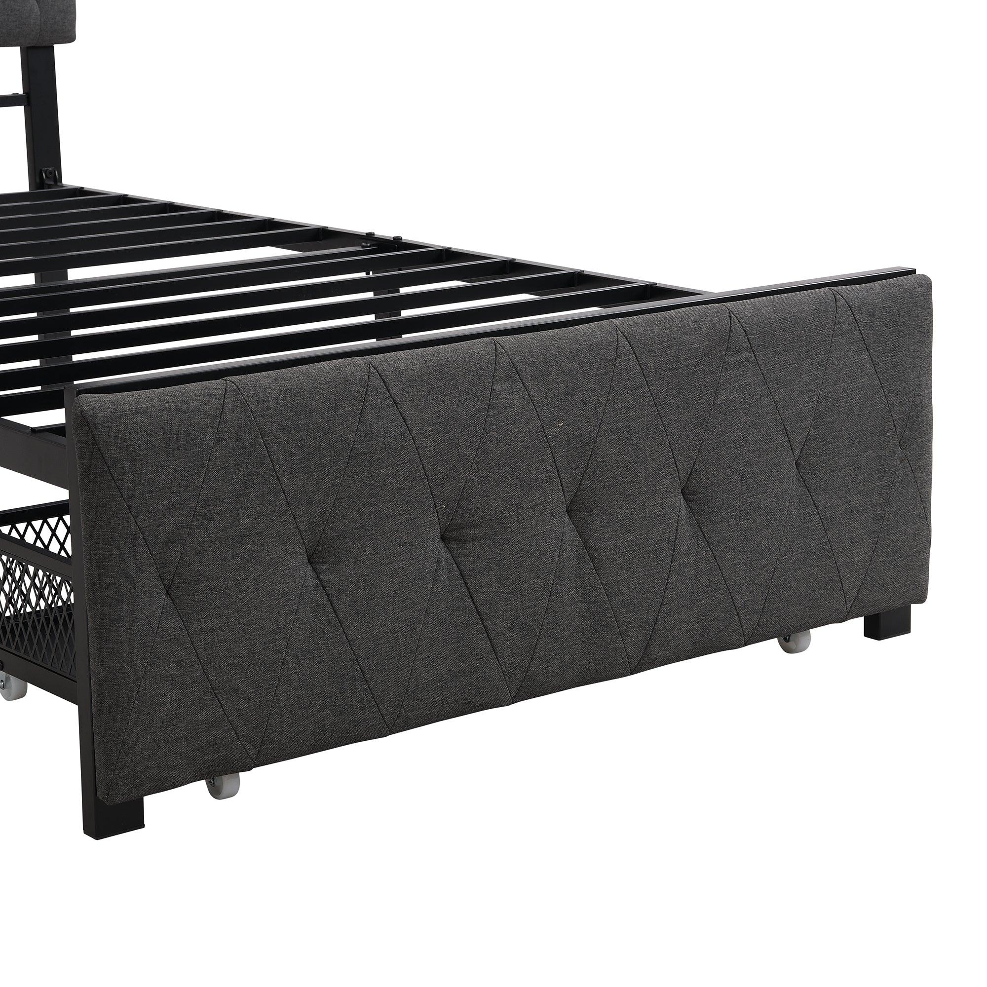 Twin SizeStorage Bed Metal Platform Bed with a Big Drawer - Gray