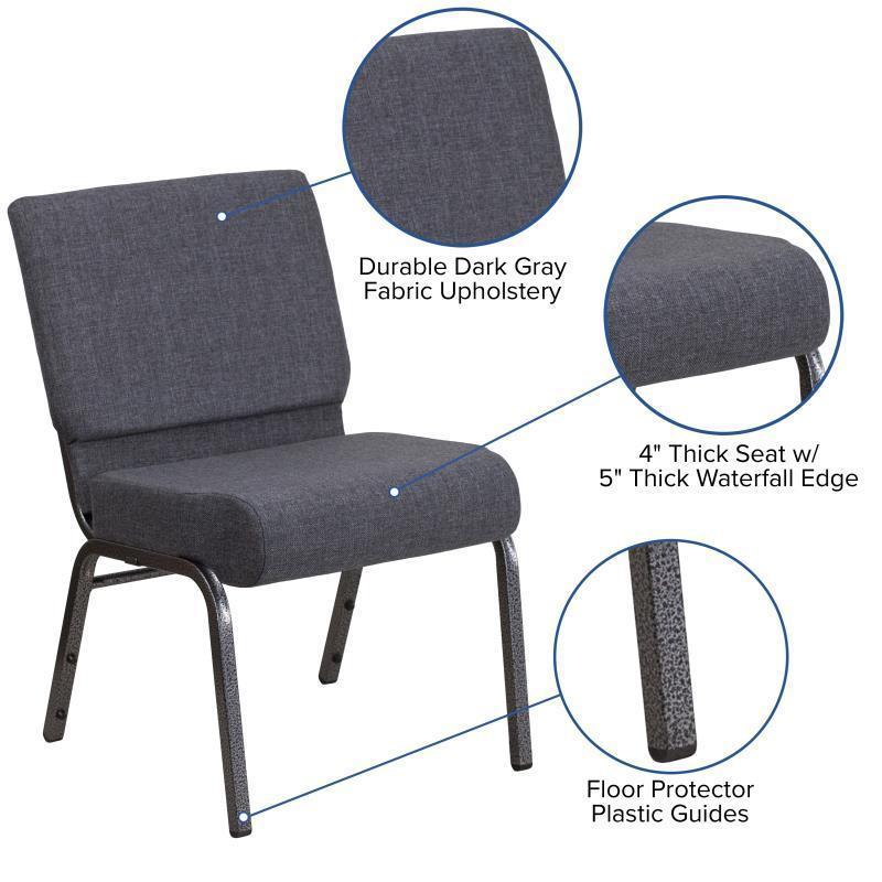 HERCULES Series 21''W Church Chair in Dark Gray Fabric - Silver Vein Frame