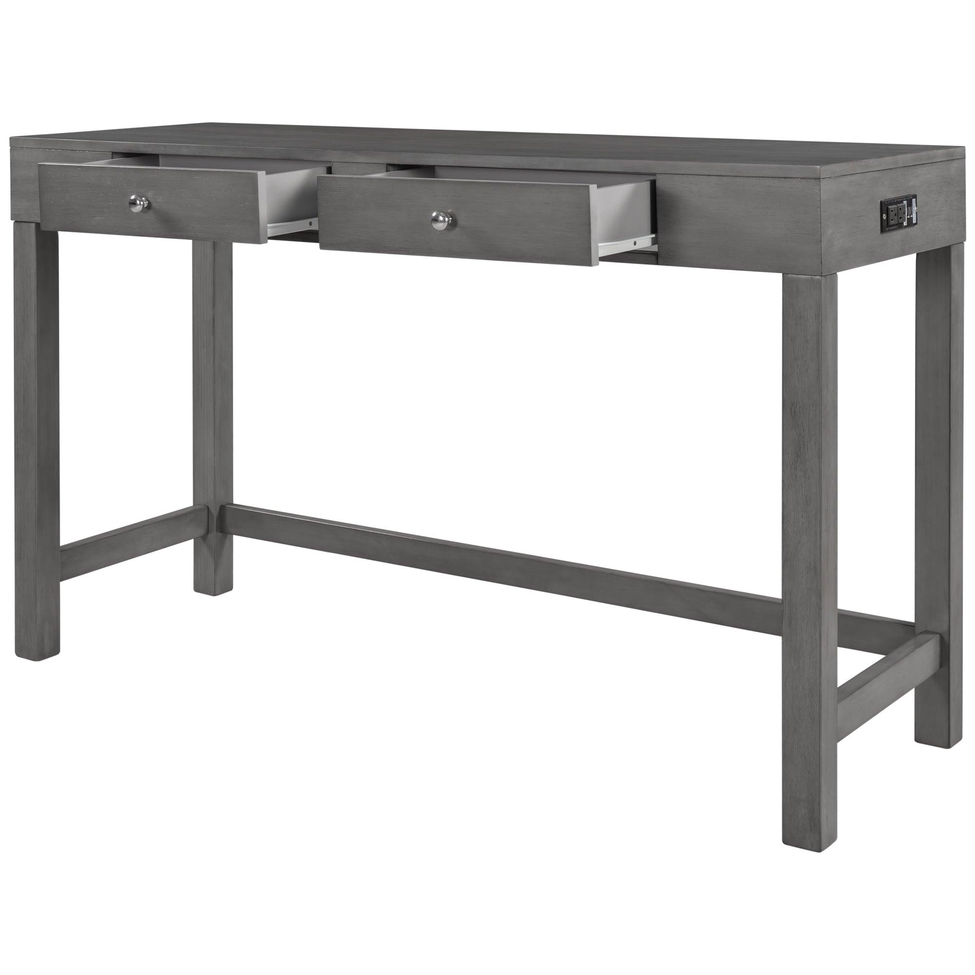 4-Piece Counter Height Table Set with Socket and Fabric Padded Stools, Gray