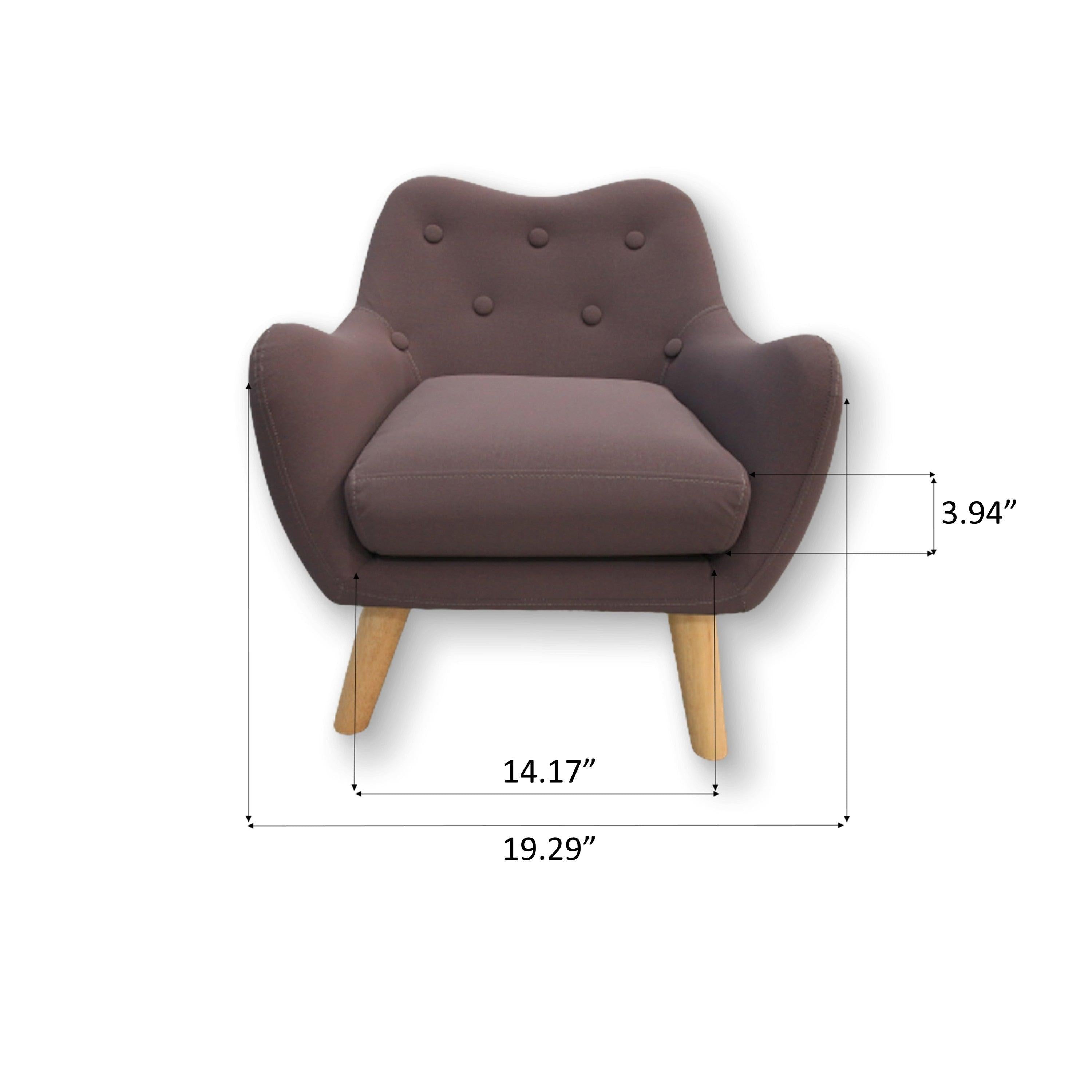 Microfibres fabric upholstered child accent armchair with wooden legs, kids sofa