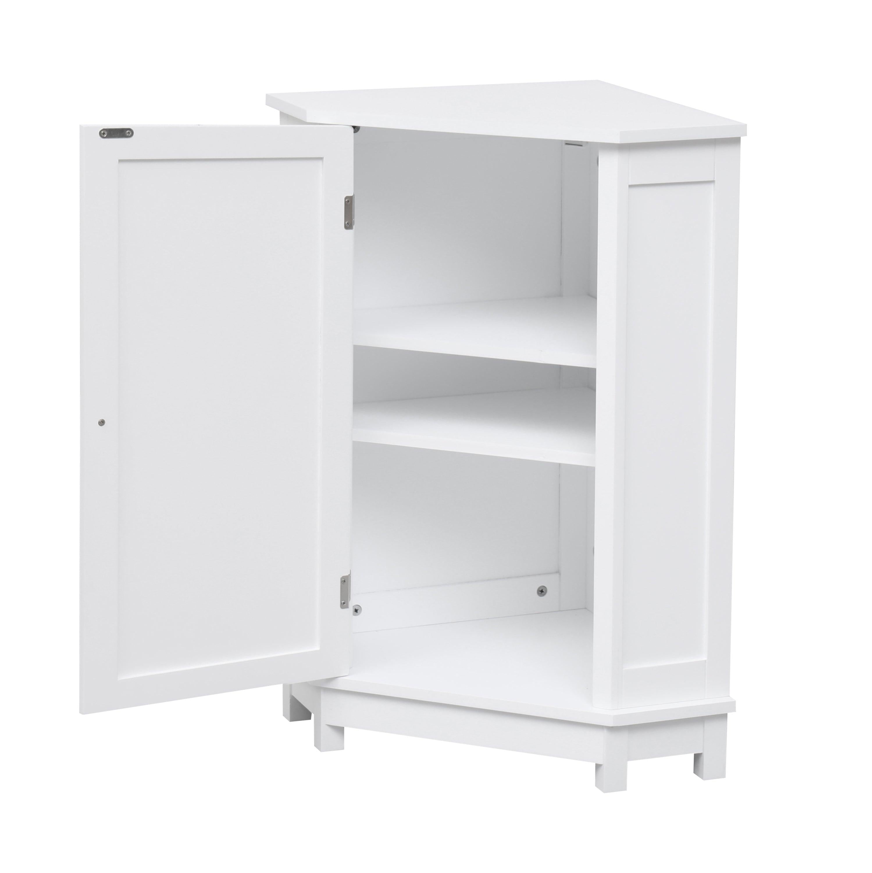 White Bathroom Cabinet Triangle CornerStorage Cabinet with Adjustable ShelfModern Style MDF Board