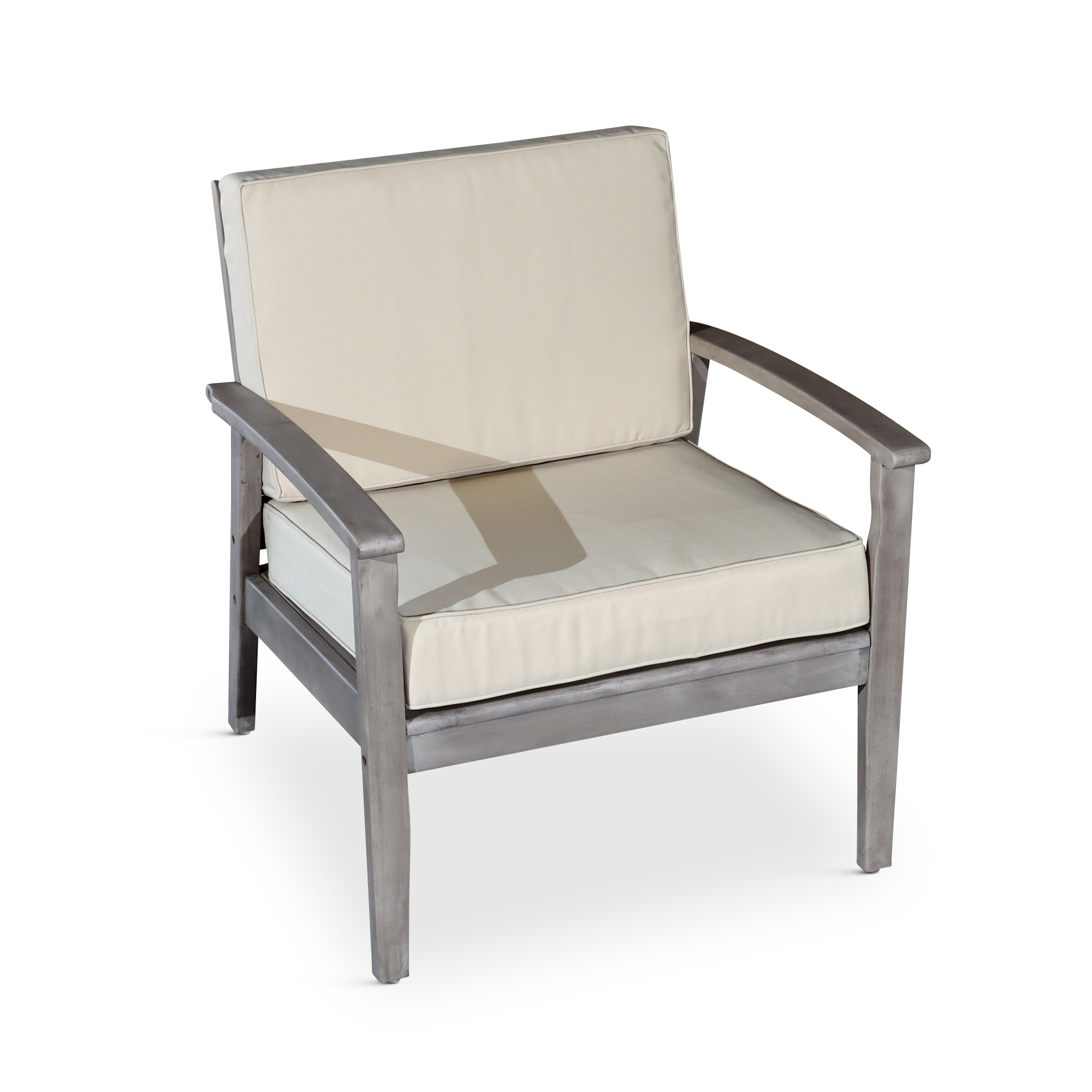 Deep Seat Eucalyptus Chair, Silver Gray Finish, Sand Cushions