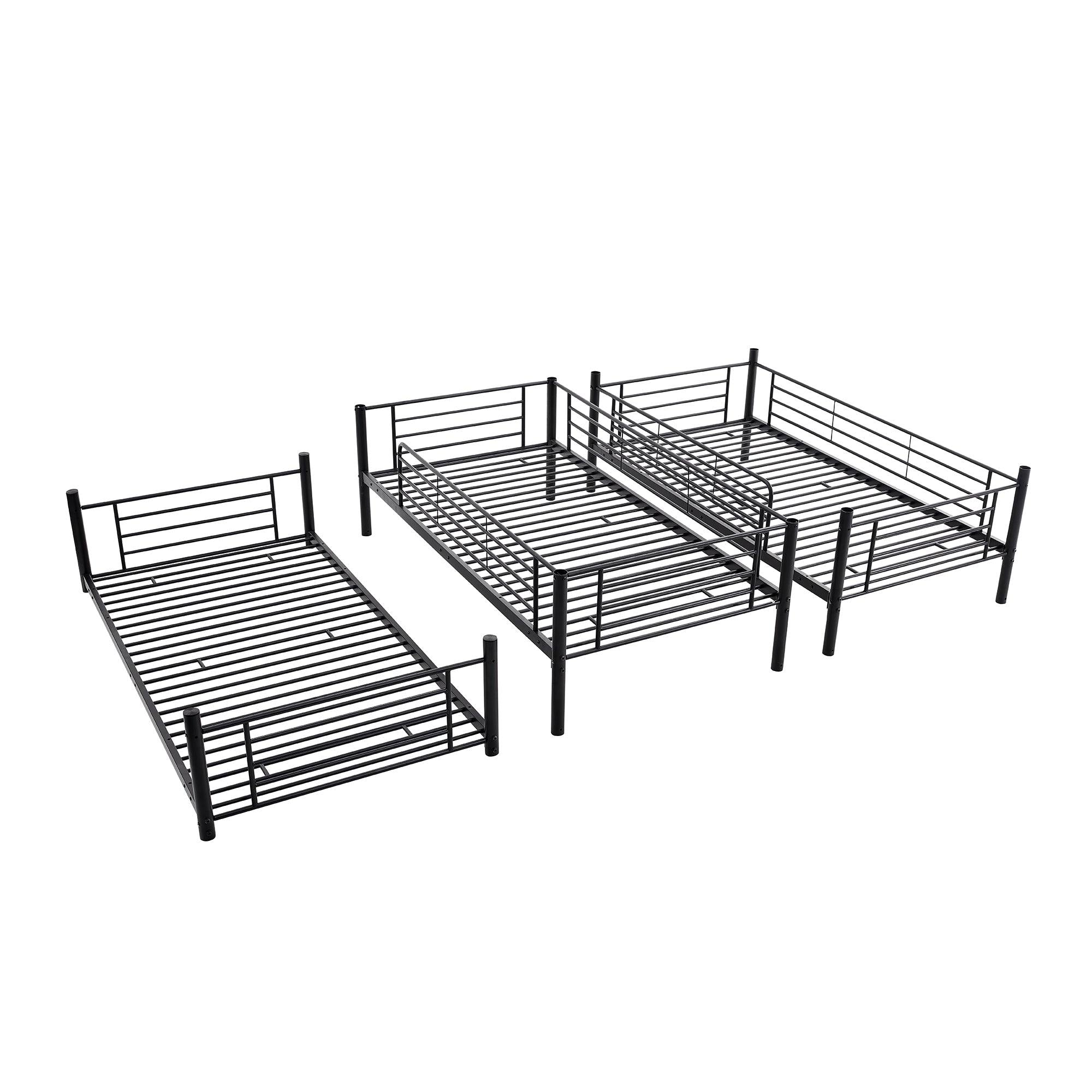 Twin-Twin-Twin Triple Bed with Built-in Ladder, Divided into Three Separate Beds,Black