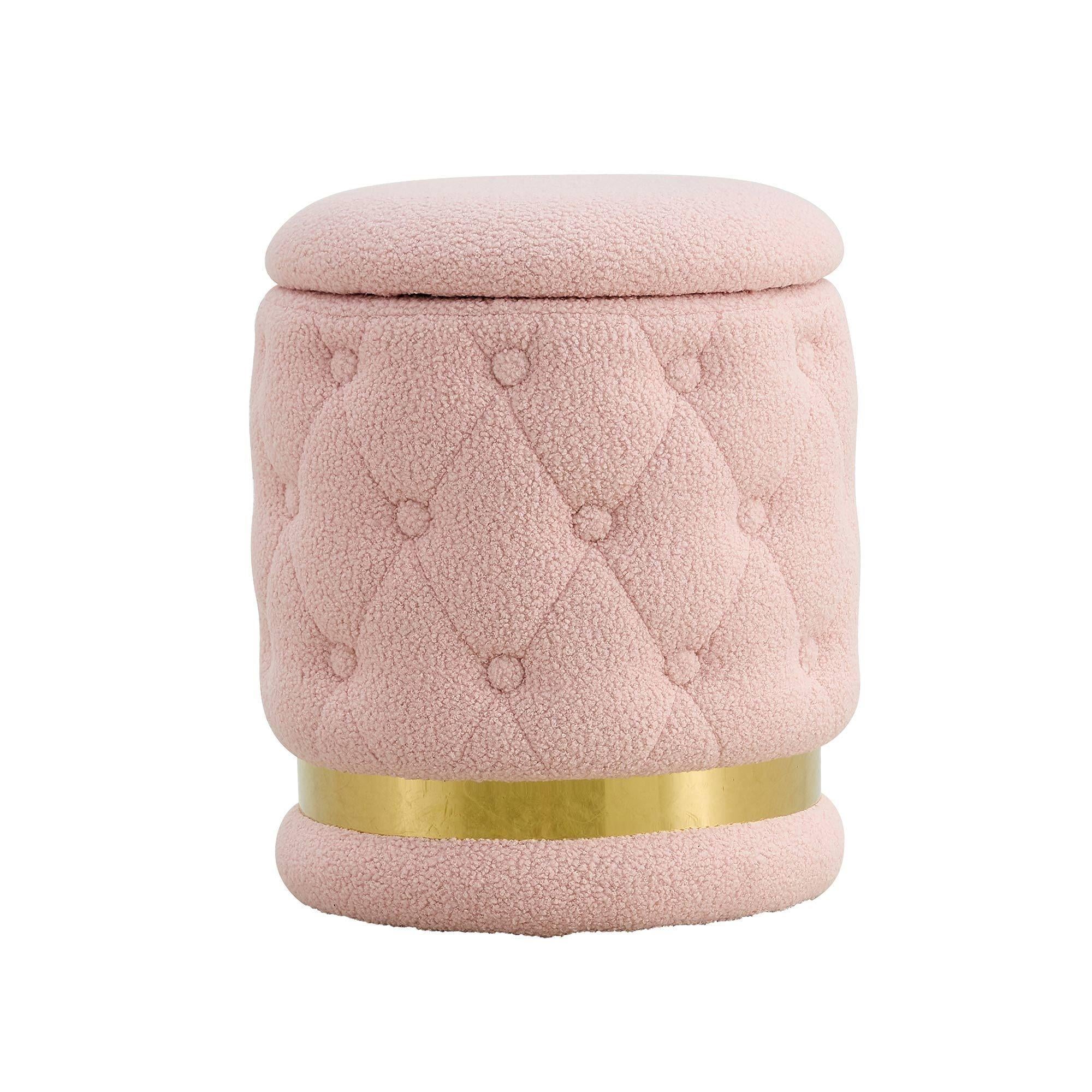 Chair Pink Round-shape Teddy velvet Makeup Stool Footstool, chair withStorage space .Applicable to living room dresser kitchen bedroom dining room