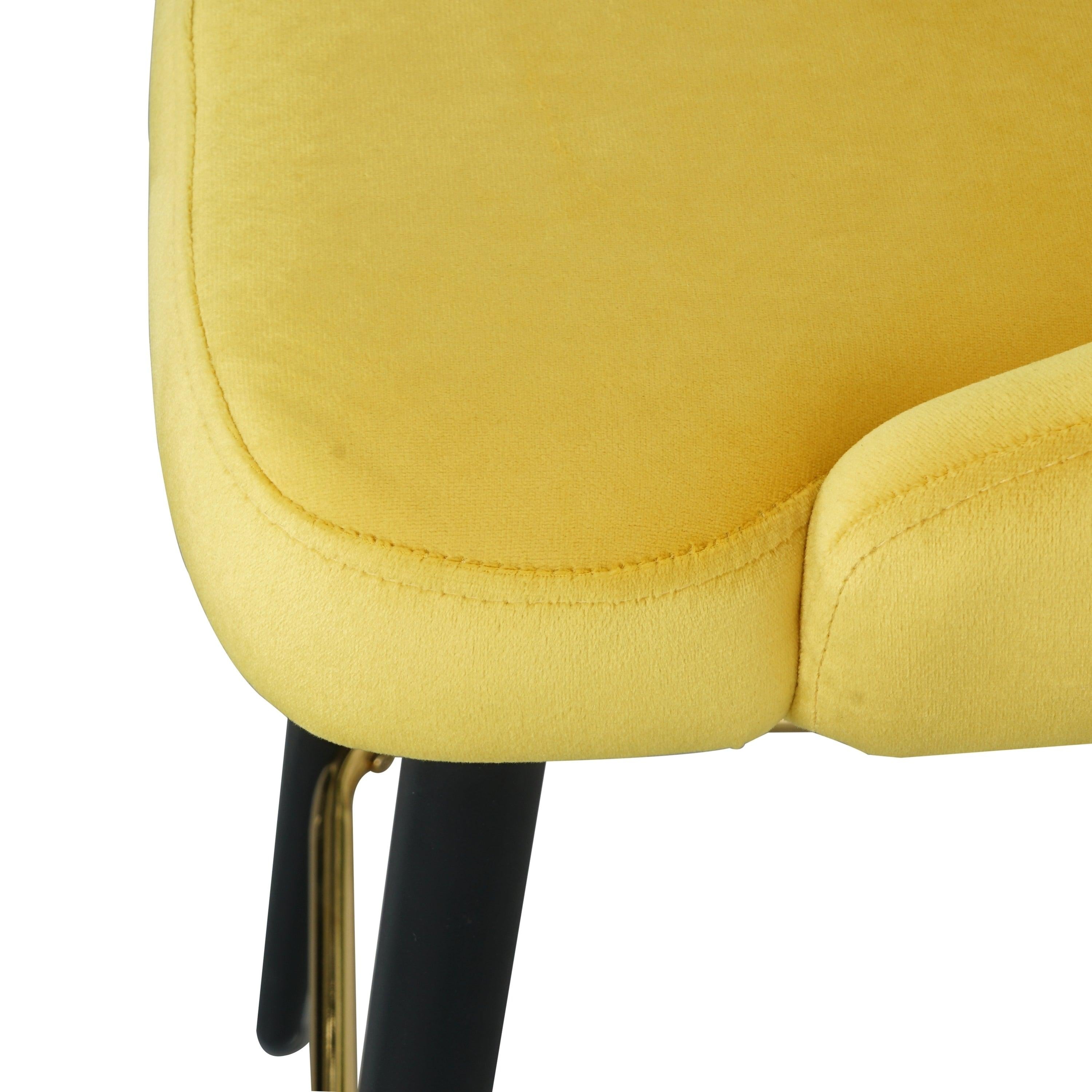 LuxuryModern Yellow Velvet Upholstered High Bar Stool Chair With Gold Legs(set of 2)