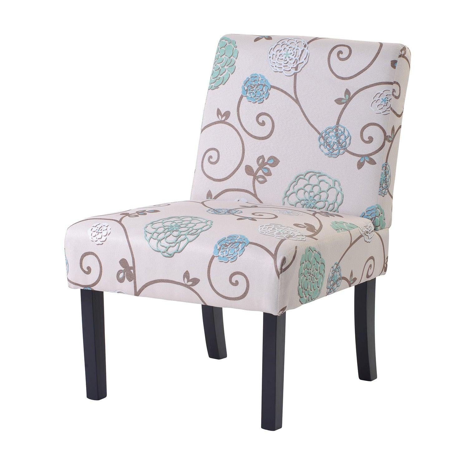 Upholstered Accent Armless Living Room Chair Set of 2 (Beige/Floral)