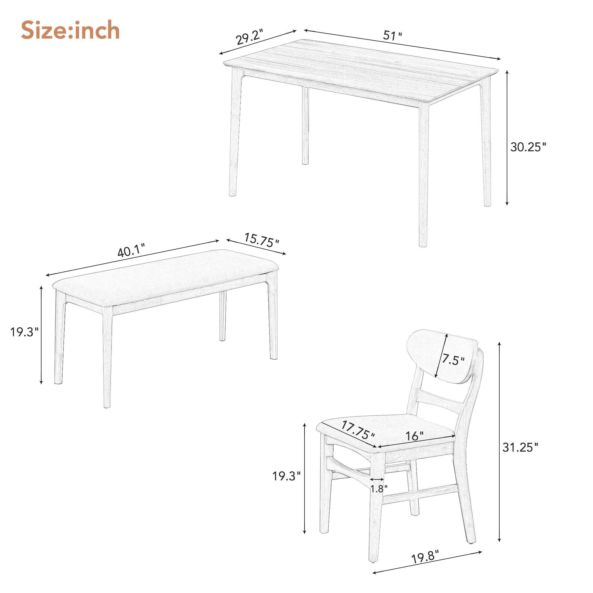 Dining Table Set for 4, Kitchen Table with 2 Chairs and 1 Bench, Solid Wood Frame and Soft Cushion for Small Space, Dining Room, Office (Espresso)