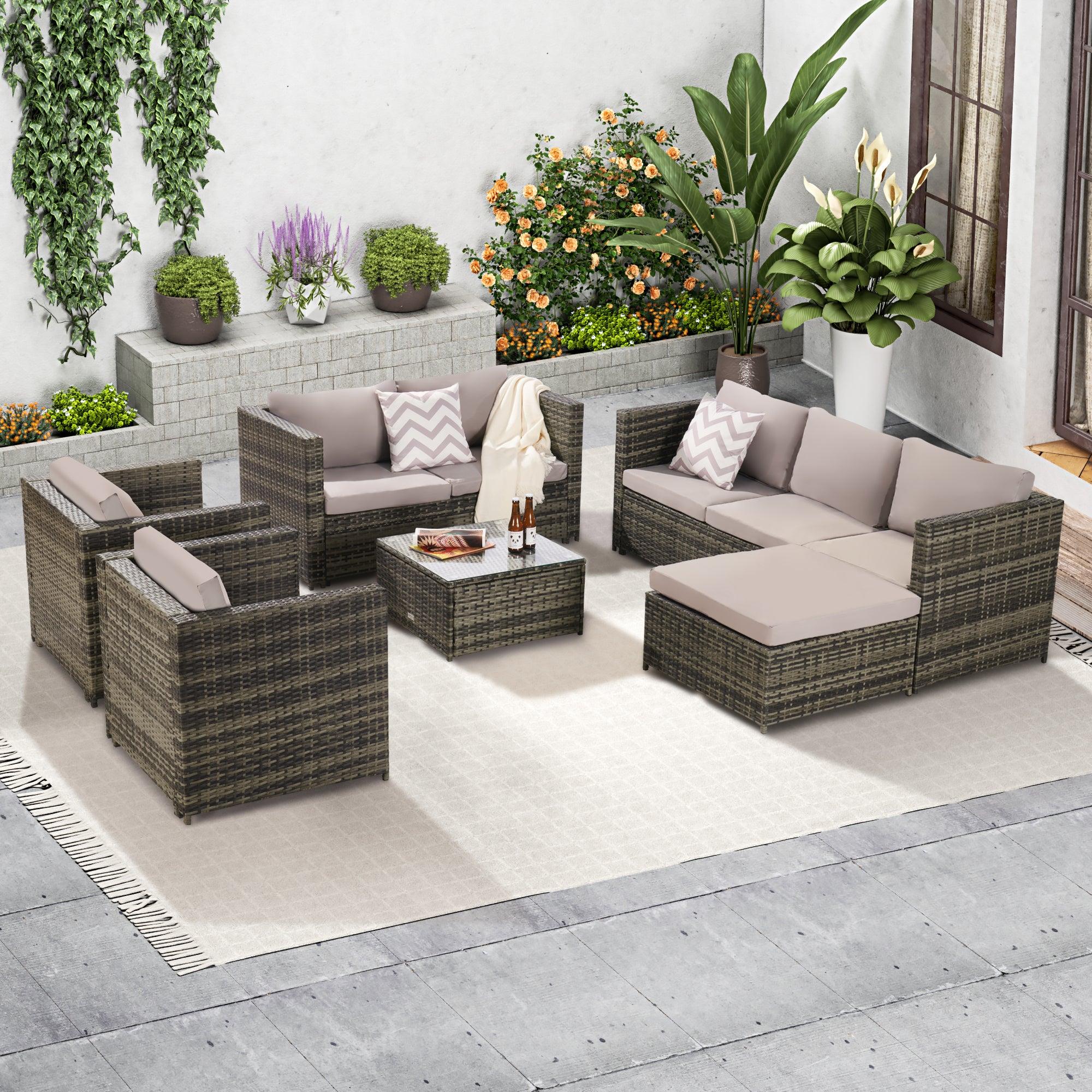 6 PIECES OUTDOOR FURNITUREPRODUCT RATTAN SOFA AND TALBE SET GRAY CUSHION