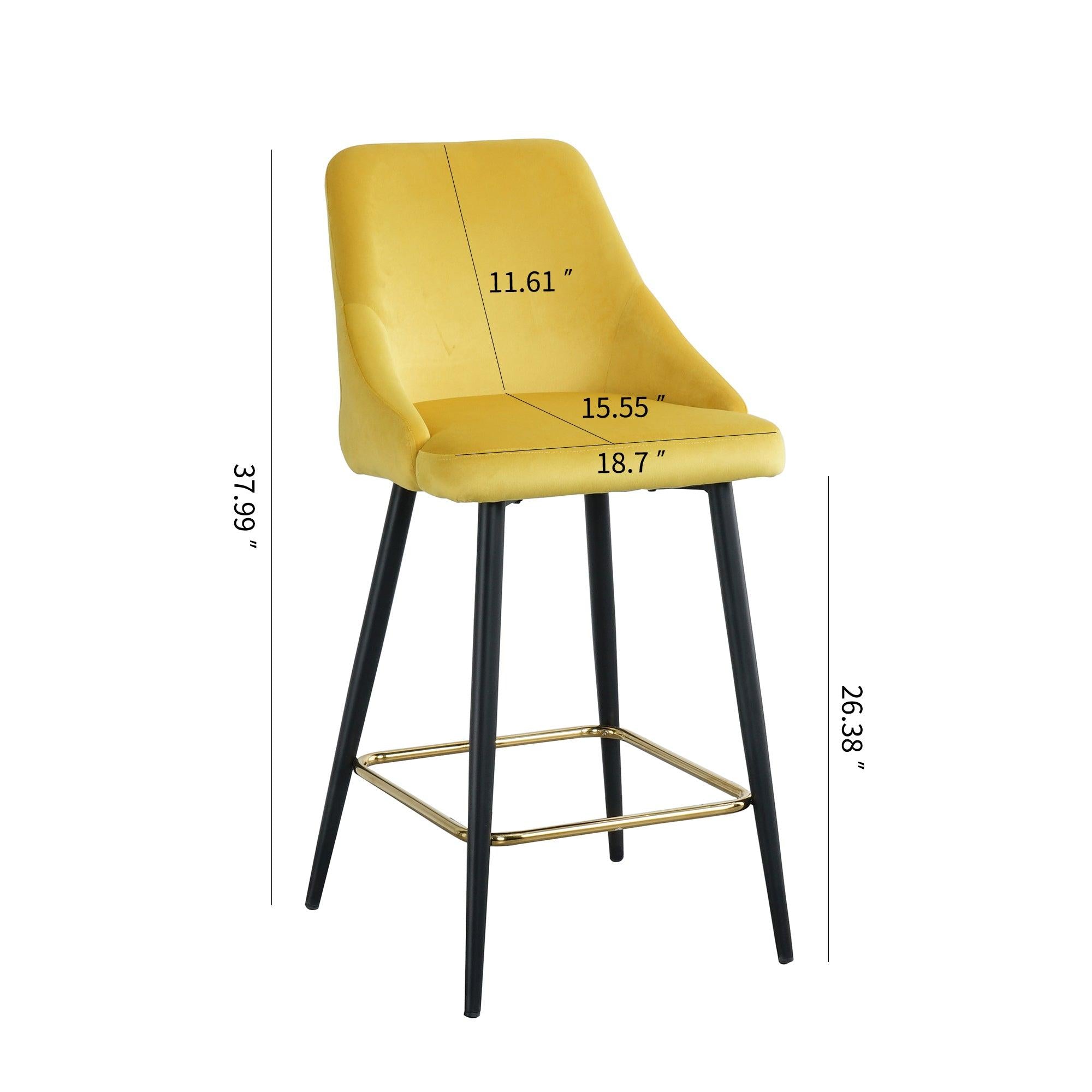 LuxuryModern Yellow Velvet Upholstered High Bar Stool Chair With Gold Legs(set of 2)