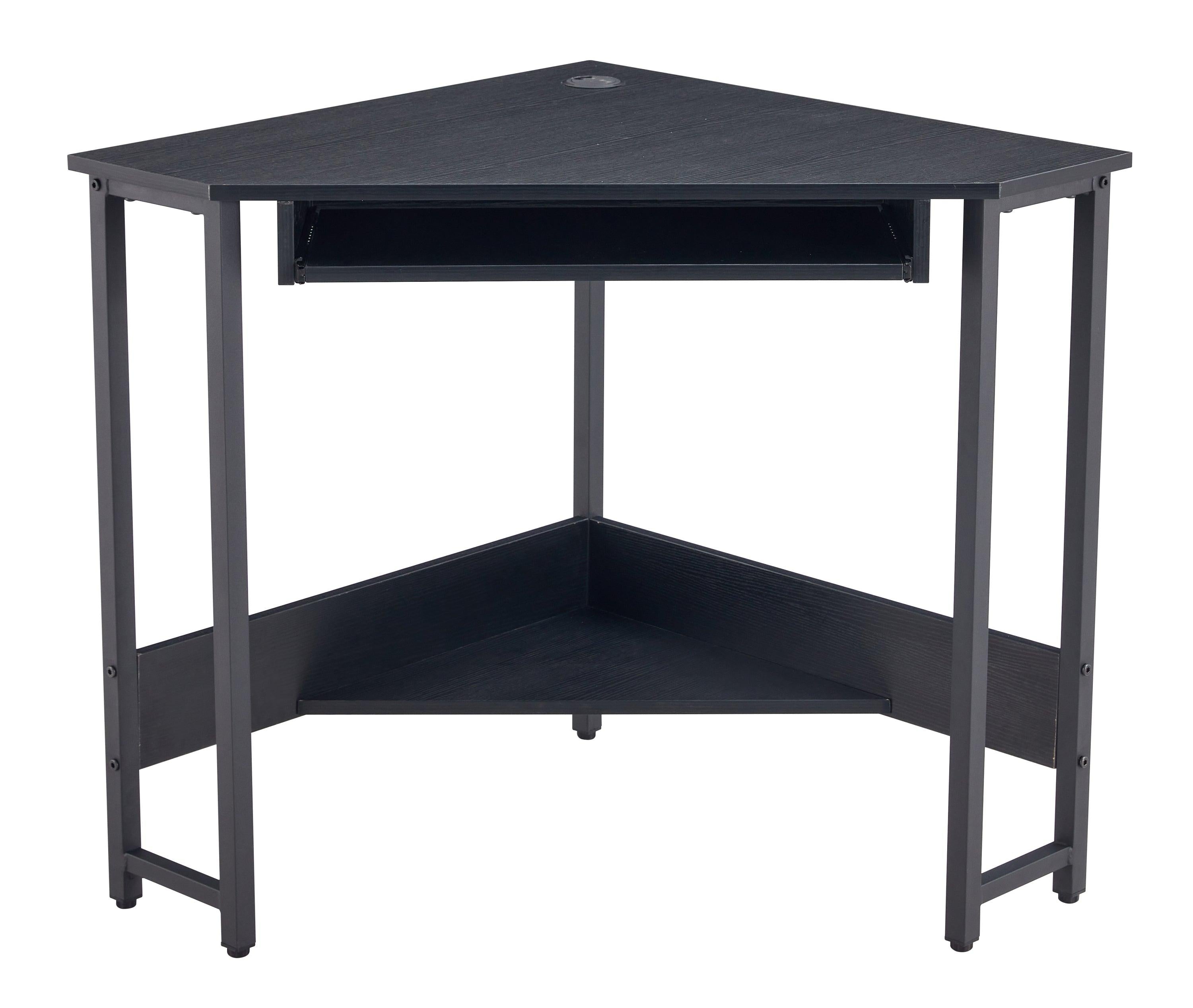 Triangle Computer Desk,Corner Desk With Smooth Keyboard Tray&Storage Shelves ,Compact Home Office,Small Desk With Sturdy Steel Frame As Workstation For Small Space,BLACK,28.34''L 24''W 30.11''H