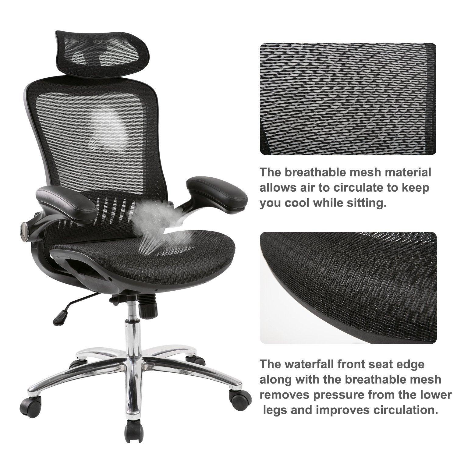 Office Chair - Ergonomic Mesh Chair Computer Chair Home Executive Desk Chair Comfortable Reclining Swivel Chair High Back with Wheels and Adjustable Headrest for Teens/Adults (Black)