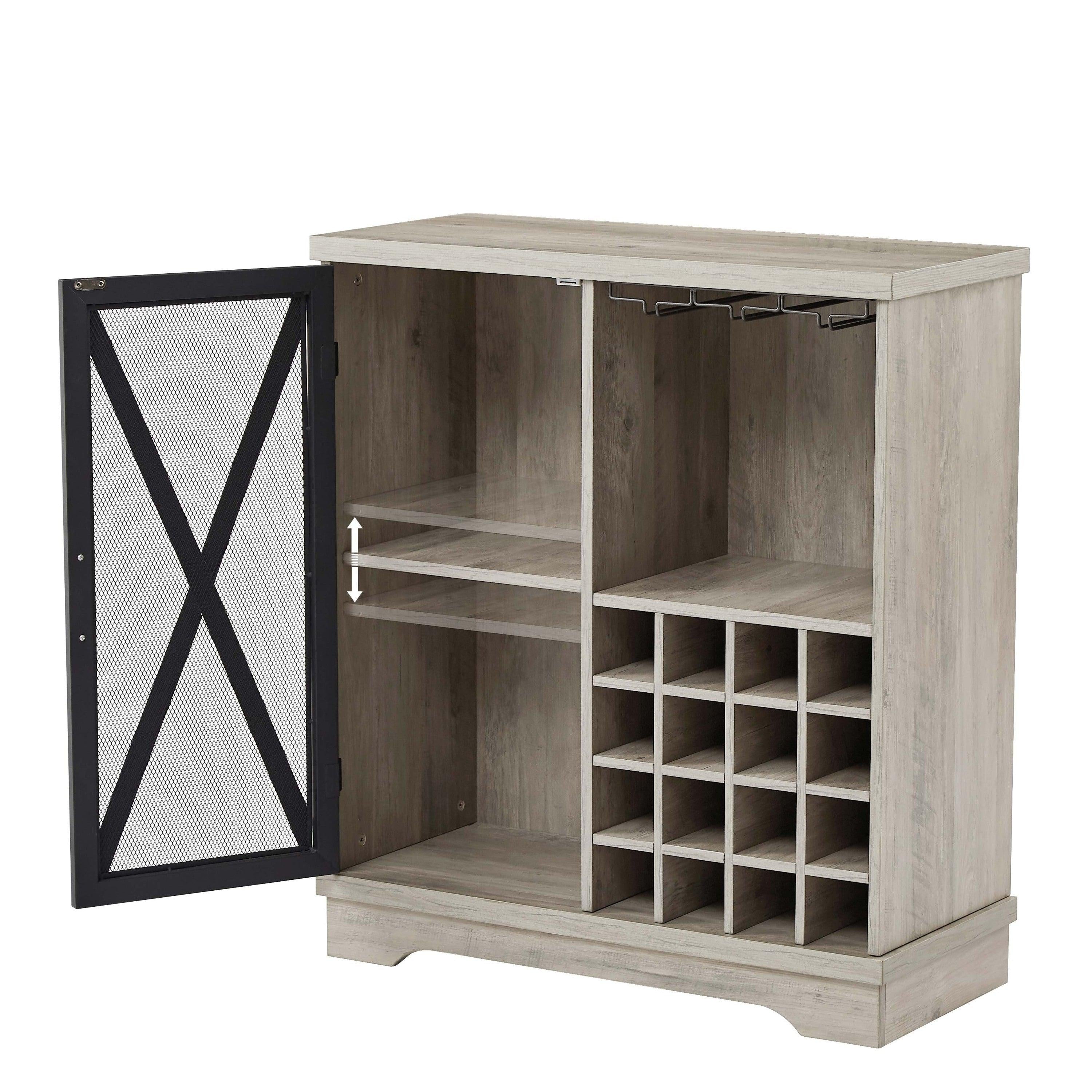 Single door wine cabinet with 16 wineStorage compartments (Gray, 31.50" W*13.78" D*35.43" H)