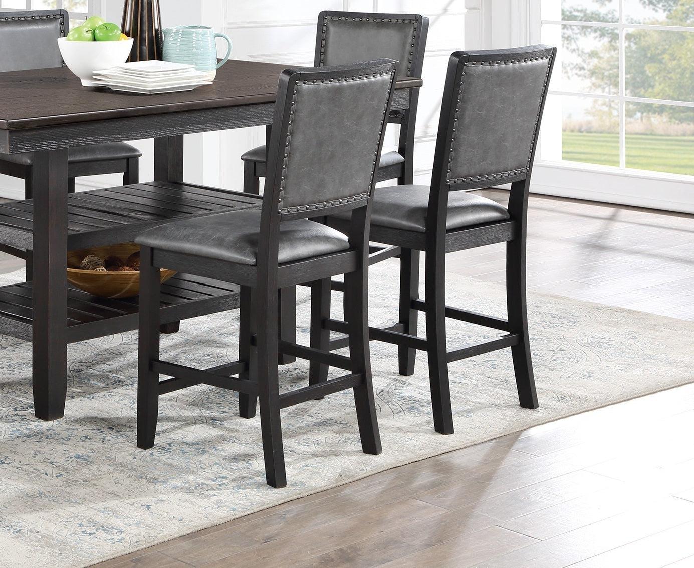 Contemporary Dining Room 7pc Set Grey Finish PU Counter Height Dining Table w Shelf and 6x High Chairs Fabric Upholstered seats Back Counter Height Chairs