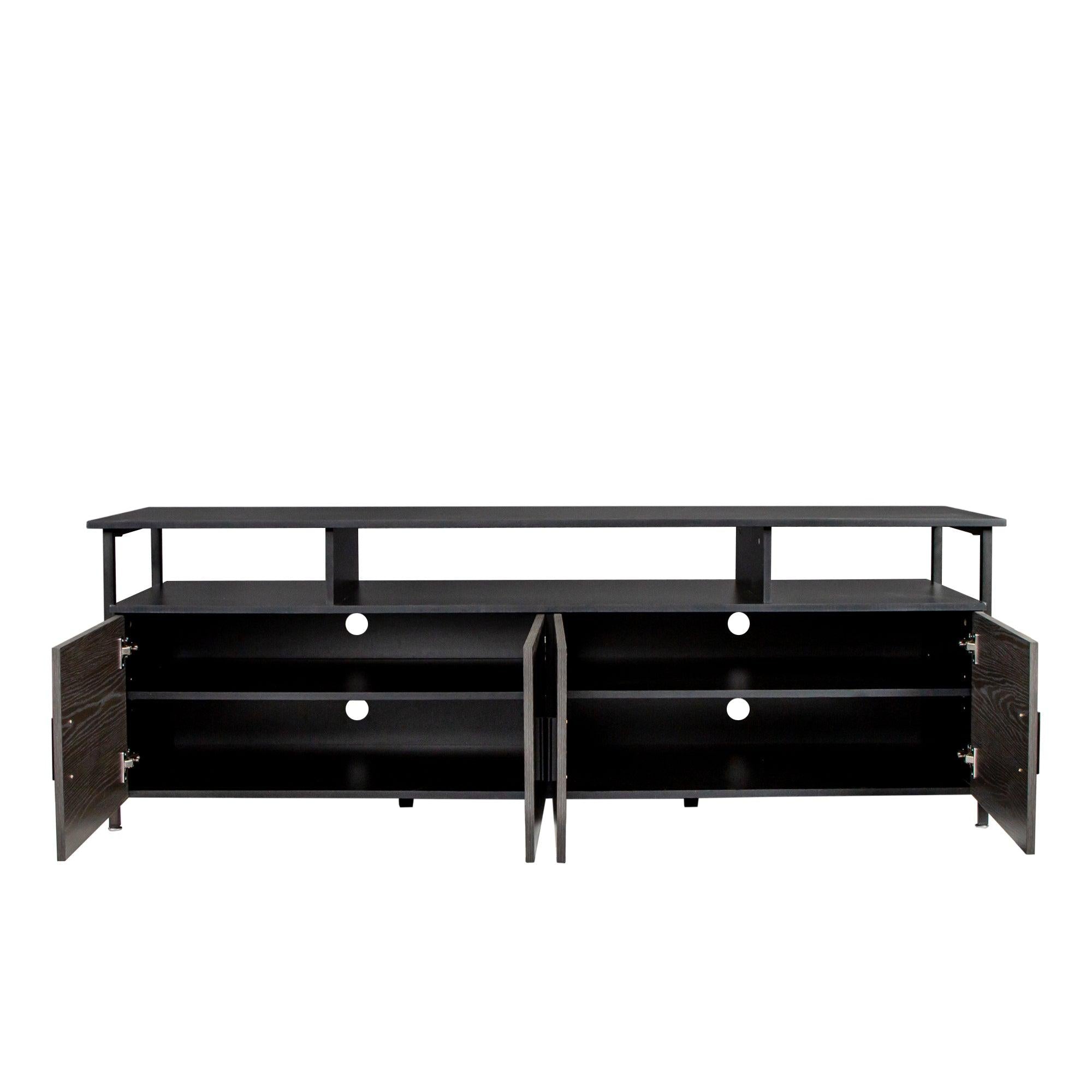 BlackModern simple wood grain TV cabinet 80-inch TV stand, open shelving multi-layerStorage