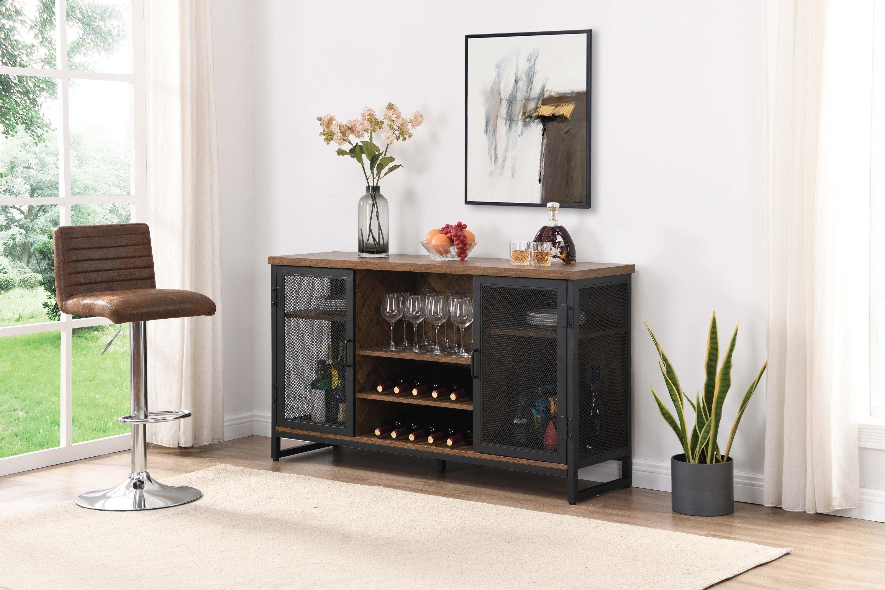 Miltifunctional IndustrialStorage Cabinet, Wine Bar Cabinet for Liquor and Glasses, TV Stand & Media Entertainment Center Console Table