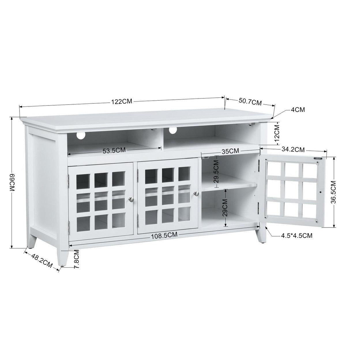 48 INCH TV Stand， TV Stands & Entertainment Centers with 3-Door Cabinet - white