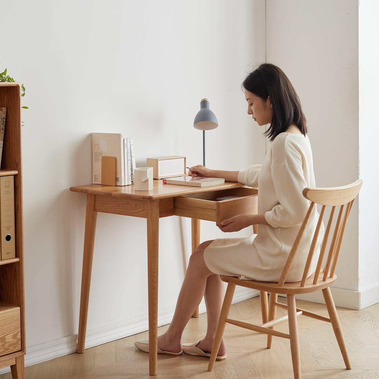 Desk 100% solid wood natural wood computer desk study desk oak natural wood PC desk work desk dressing table slim solid wood with drawer simple work from home width 80 cm depth 50 cm wood grain wooden