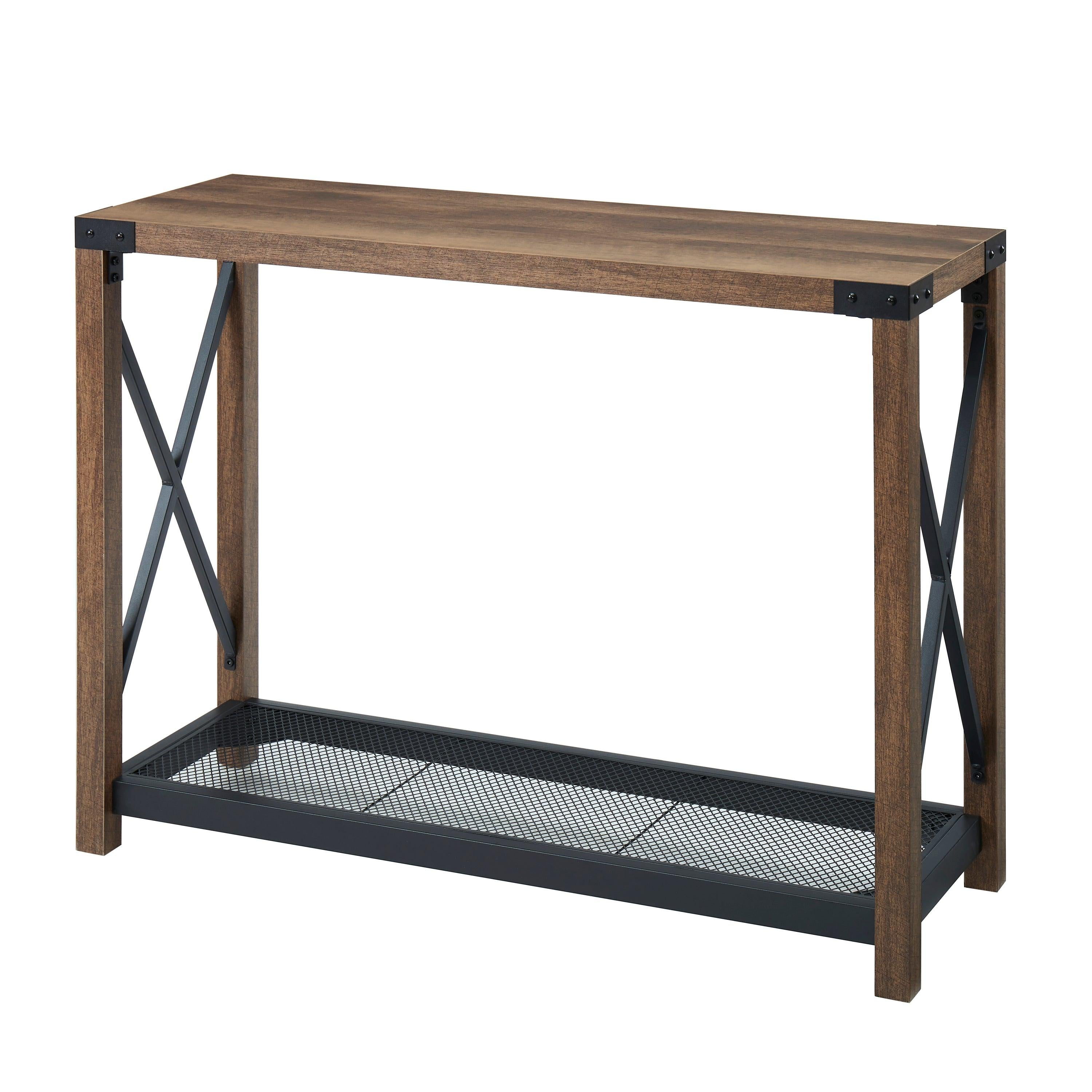 38.82" Farmhouse Entry Table, Industrial Sofa Table with 2 Tier, Console Table for Entryway, Living Room, Easy Assembly, Brown