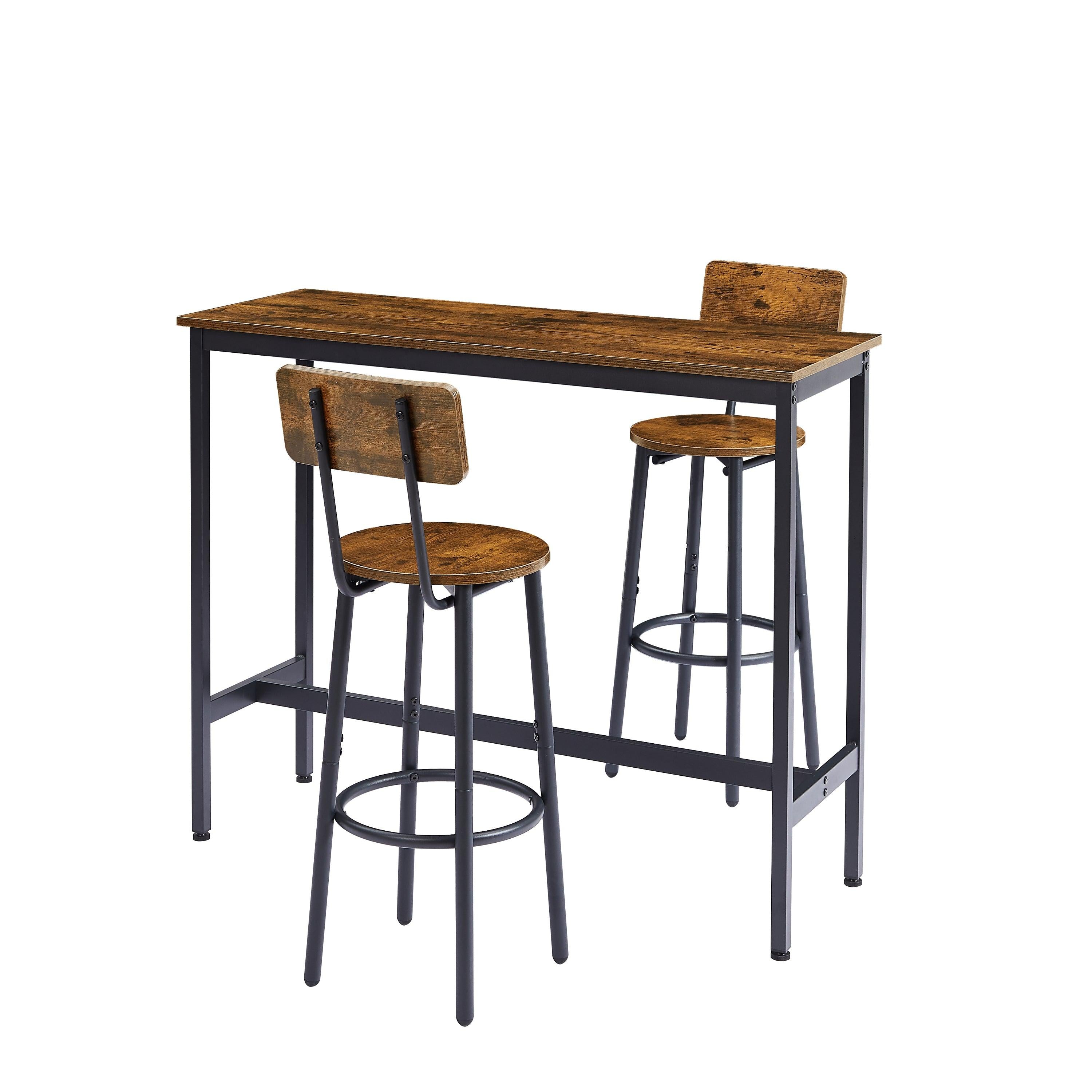 Bar Table Set with 2 Bar stools (Rustic Brown,43.31’’w x 15.75’’d x 35.43’’h)