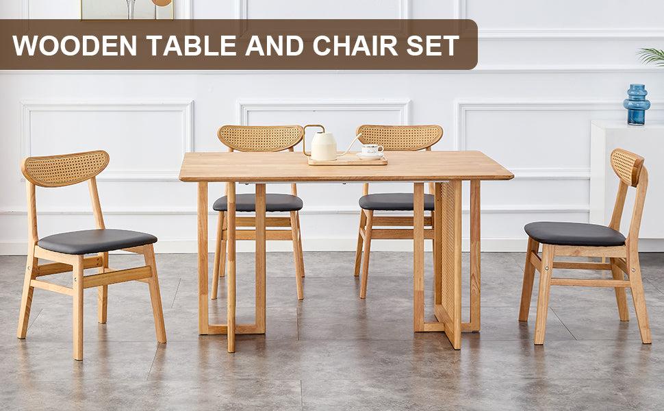 Solid wood dining table and 4-piece set of solid wood dining chairs