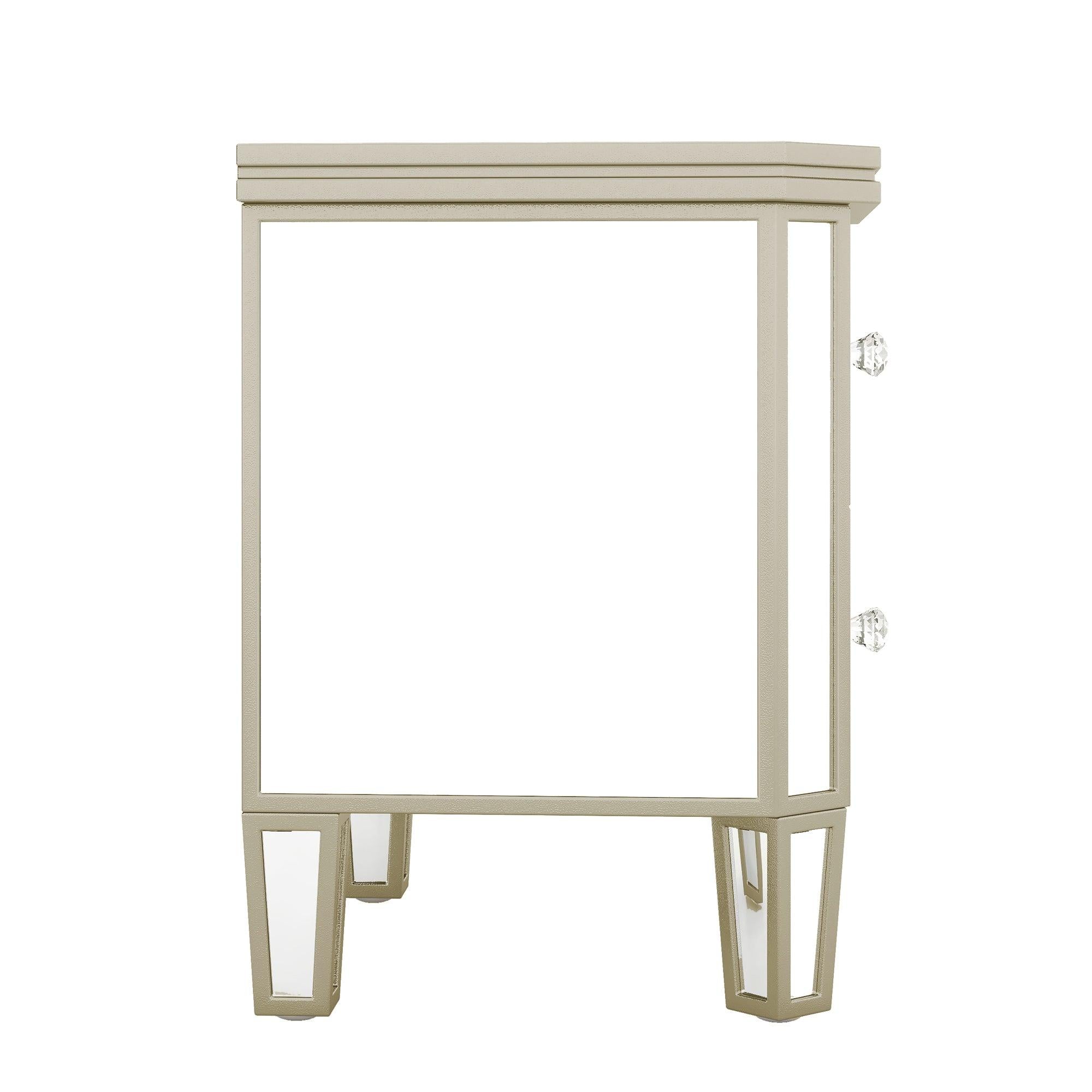 Elegant Mirrored 2-Drawer Side Table with lden Lines for Living Room, Hallway, Entryway